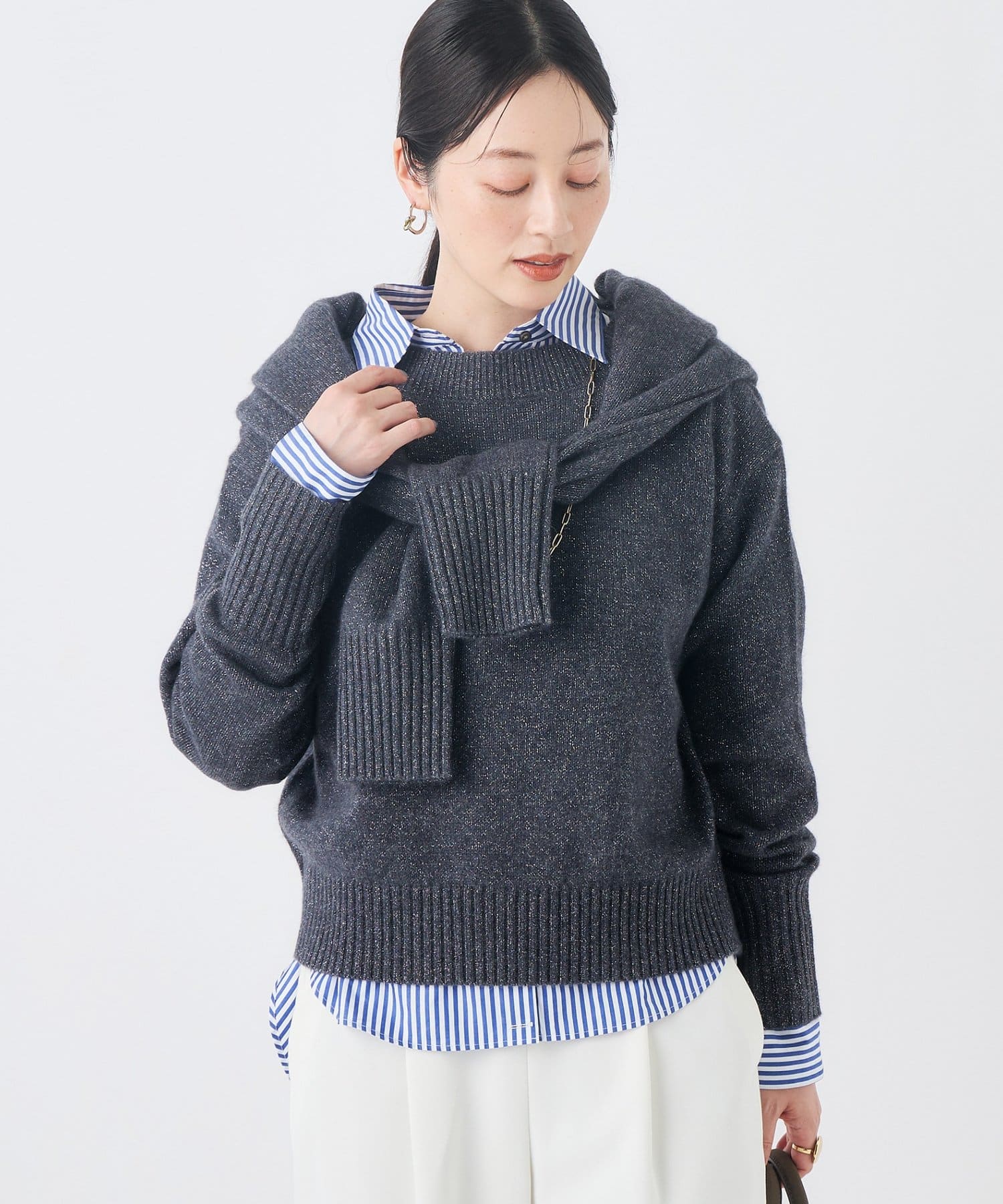 NOLLEY'S(ノーリーズ) 《手洗い可能》へアリーラメボートネックプルオーバー