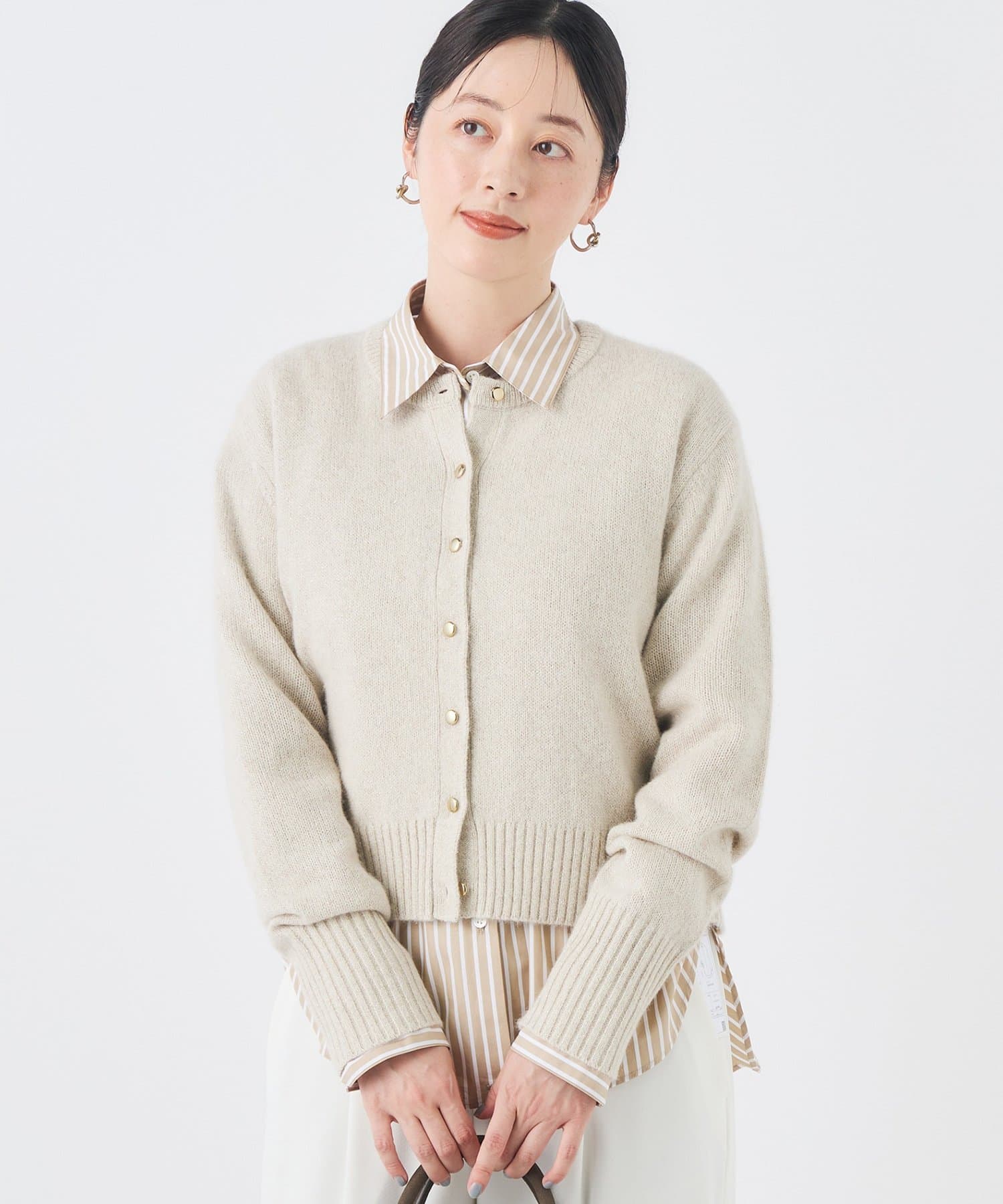 NOLLEY'S(ノーリーズ) 《手洗い可能》へアリーラメクルーネックカーディガン