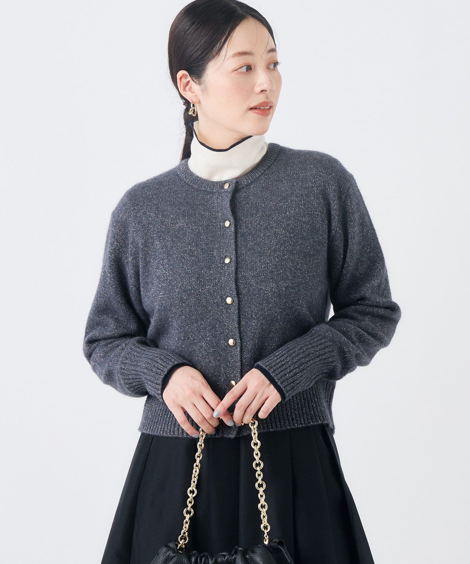 NOLLEY'S(ノーリーズ) 《手洗い可能》へアリーラメクルーネックカーディガン