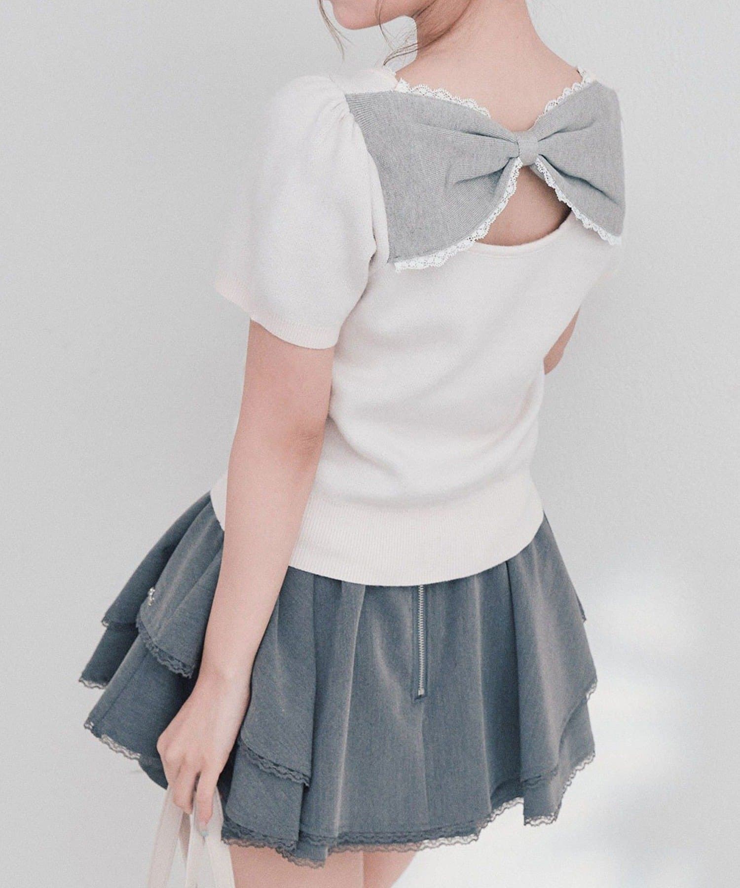NICE CLAUP / OLIVE des OLIVE OUTLET(ナイスクラップ  / オリーブ デ オリーブ アウトレット) 【OLIVE des OLIVE】バックリボンアーガイルトップス