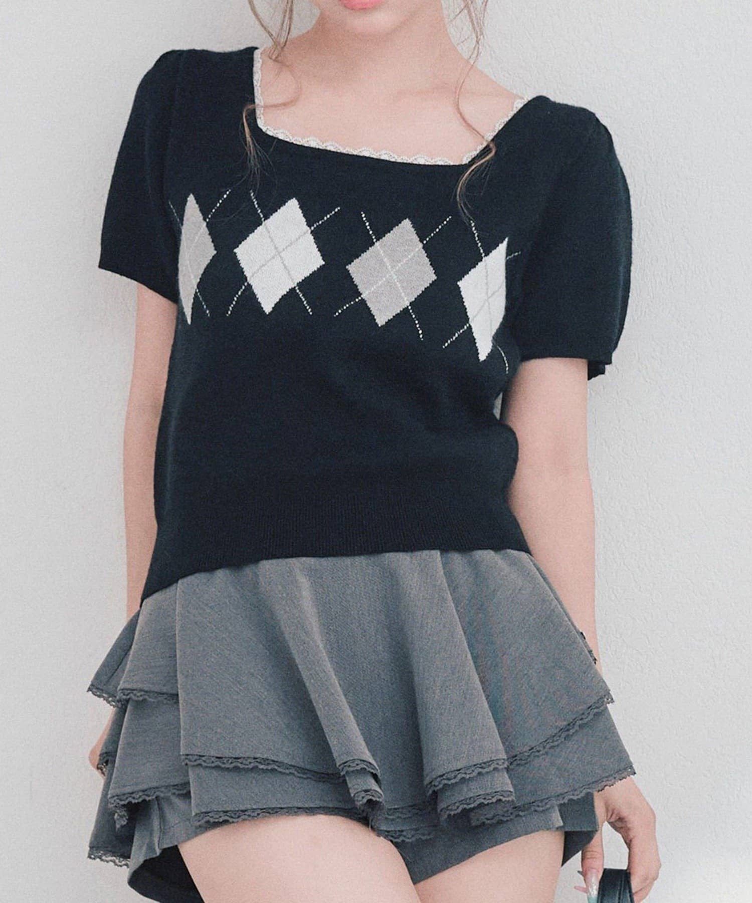 NICE CLAUP / OLIVE des OLIVE OUTLET(ナイスクラップ  / オリーブ デ オリーブ アウトレット) 【OLIVE des OLIVE】バックリボンアーガイルトップス