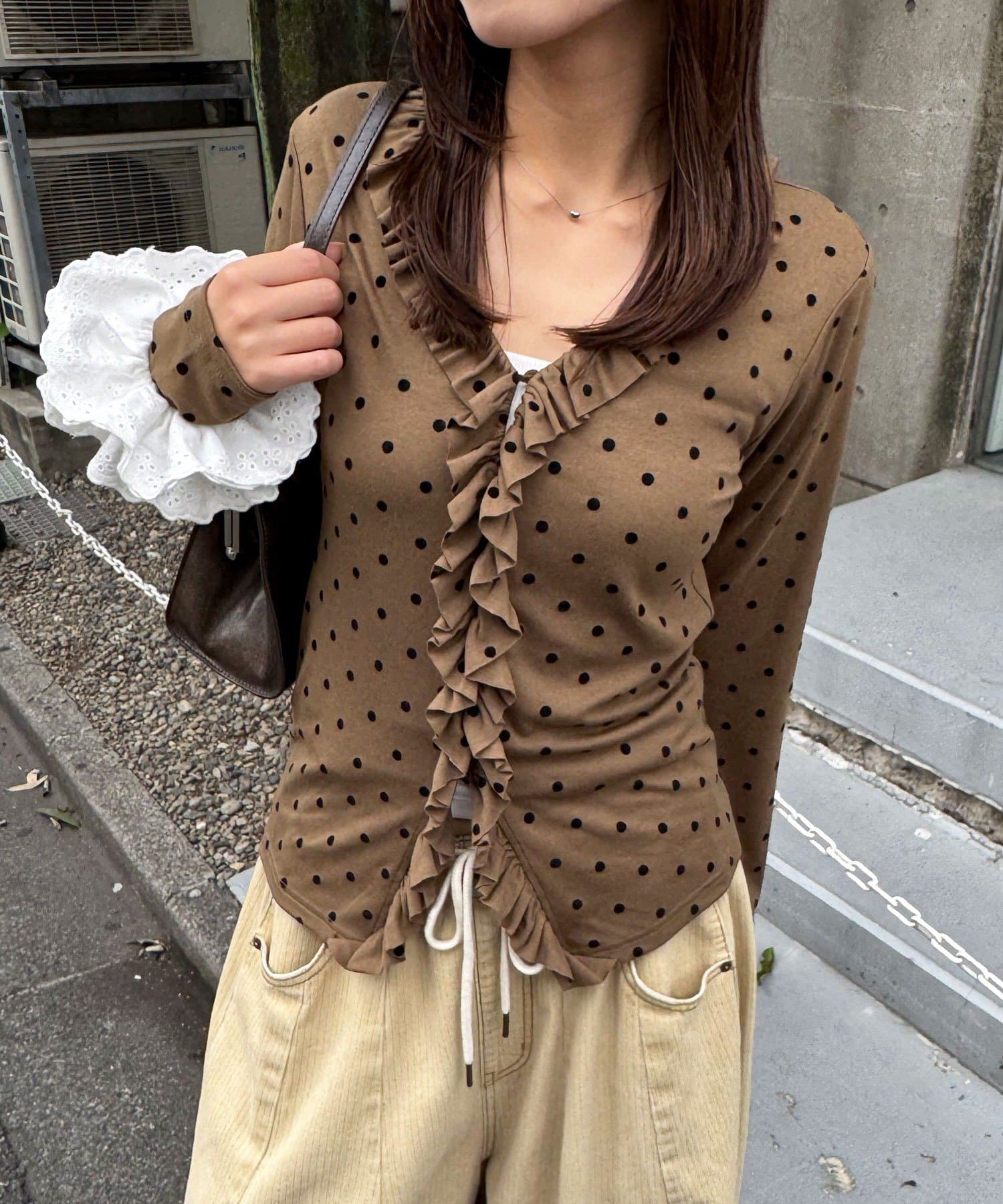 CIAOPANIC(チャオパニック) ミニラッフルドットスキッパーカーディガン