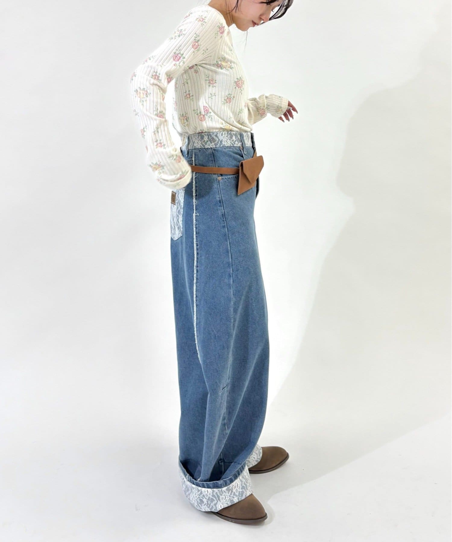 w closet(ダブルクローゼット) 【2サイズ展開】カーブデニムパンツ