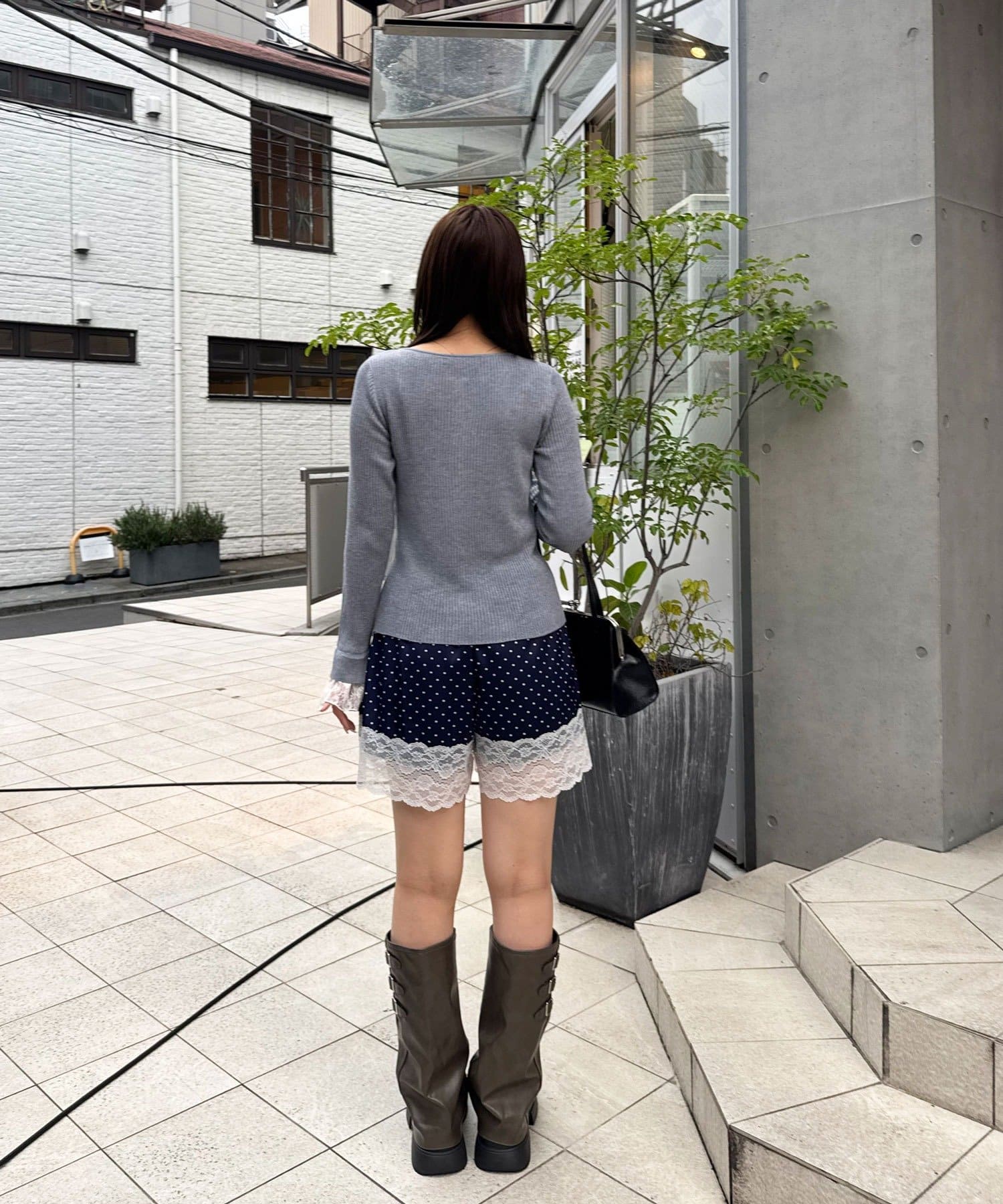 CIAOPANIC(チャオパニック) のびのびリブニット袖レースカーディガン
