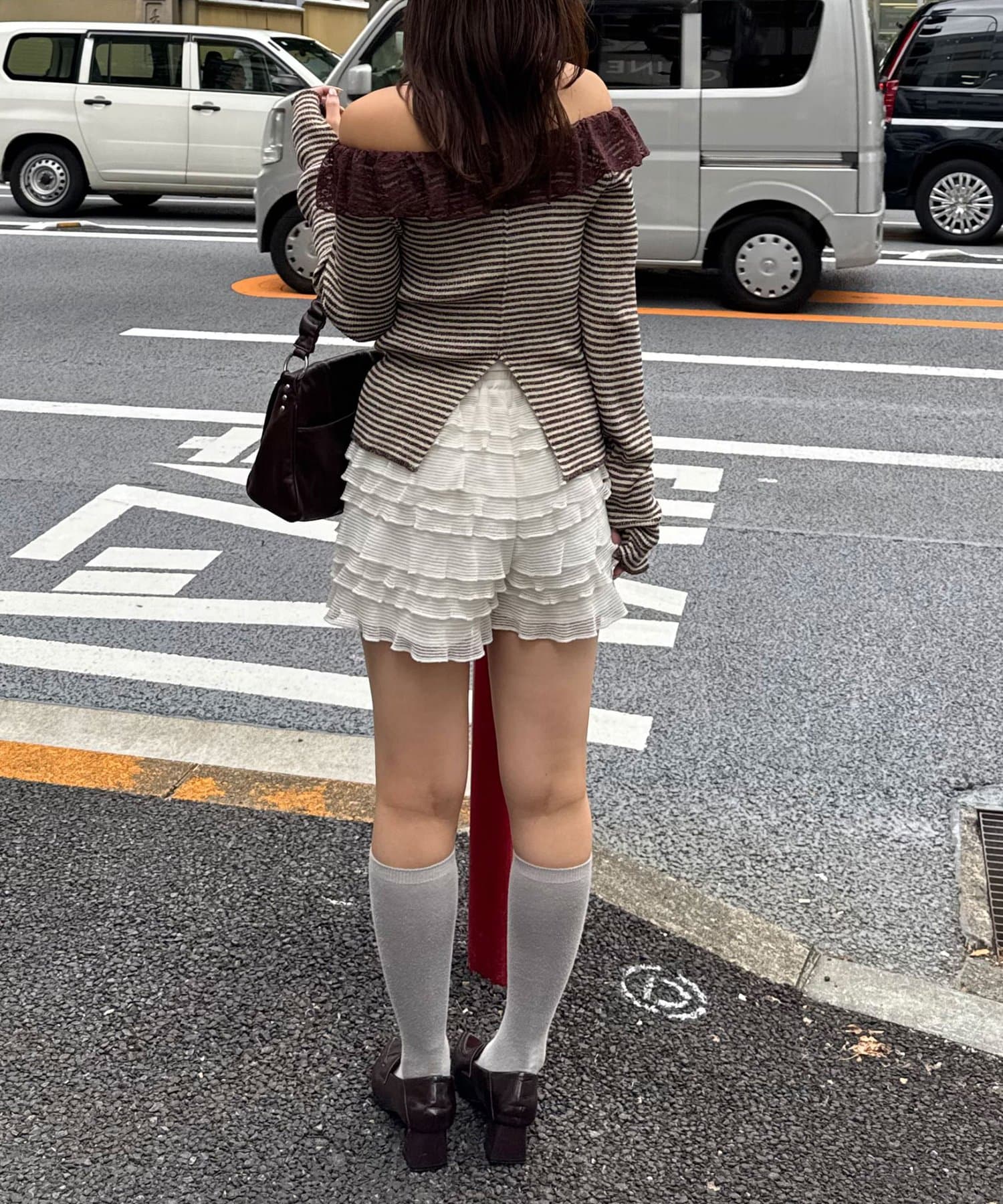 CIAOPANIC(チャオパニック) のびのびリブニットラメボーダーレースネックトップス