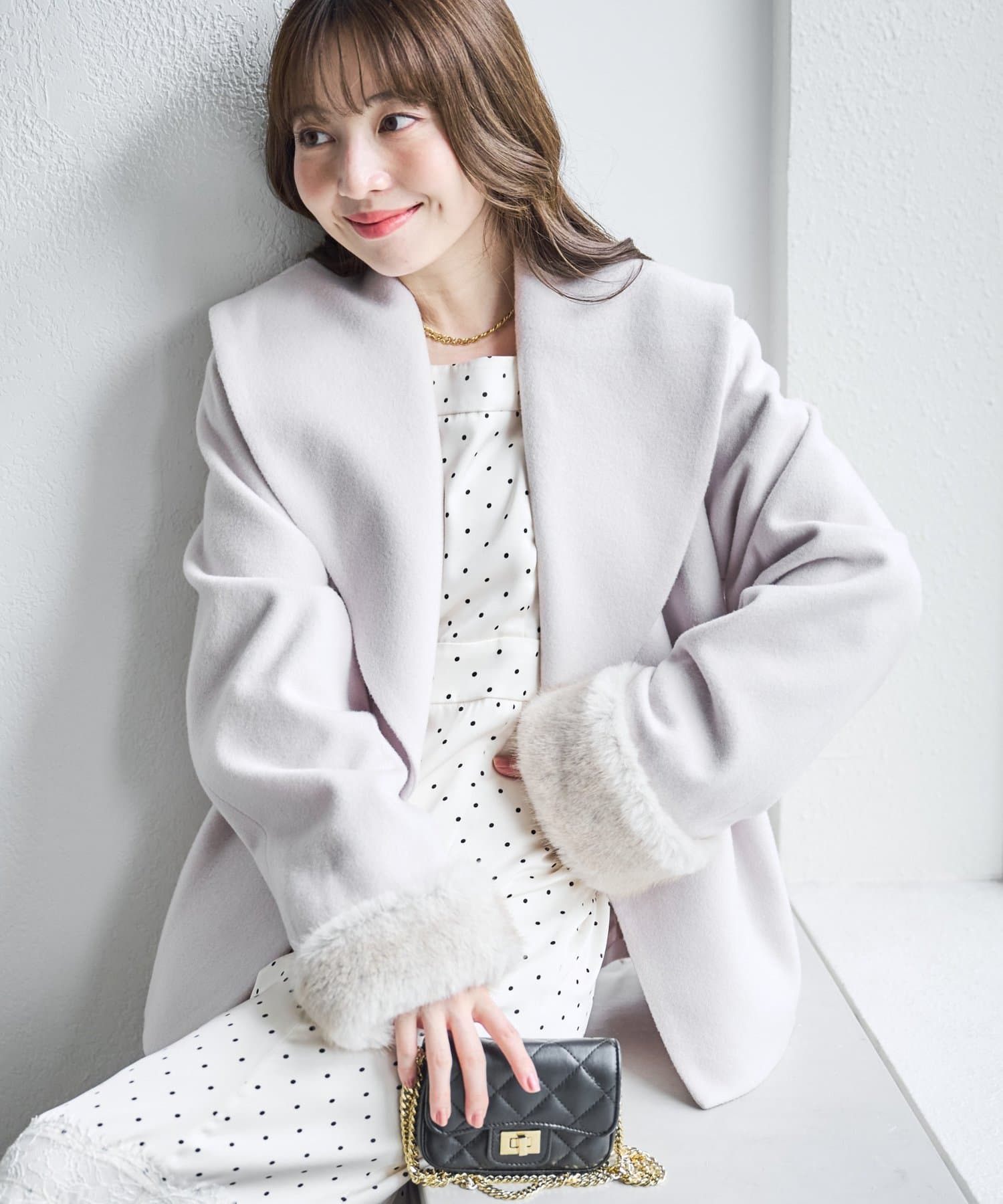 La boutique BonBon(ラブティックボンボン) 【最強モテコート】ファー付きショールカラーショートコート