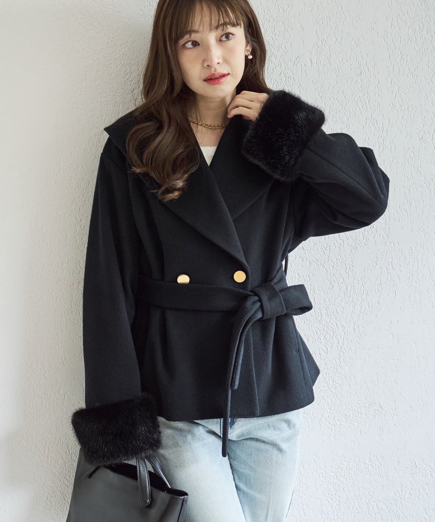 La boutique BonBon(ラブティックボンボン) 【最強モテコート】ファー付きショールカラーショートコート