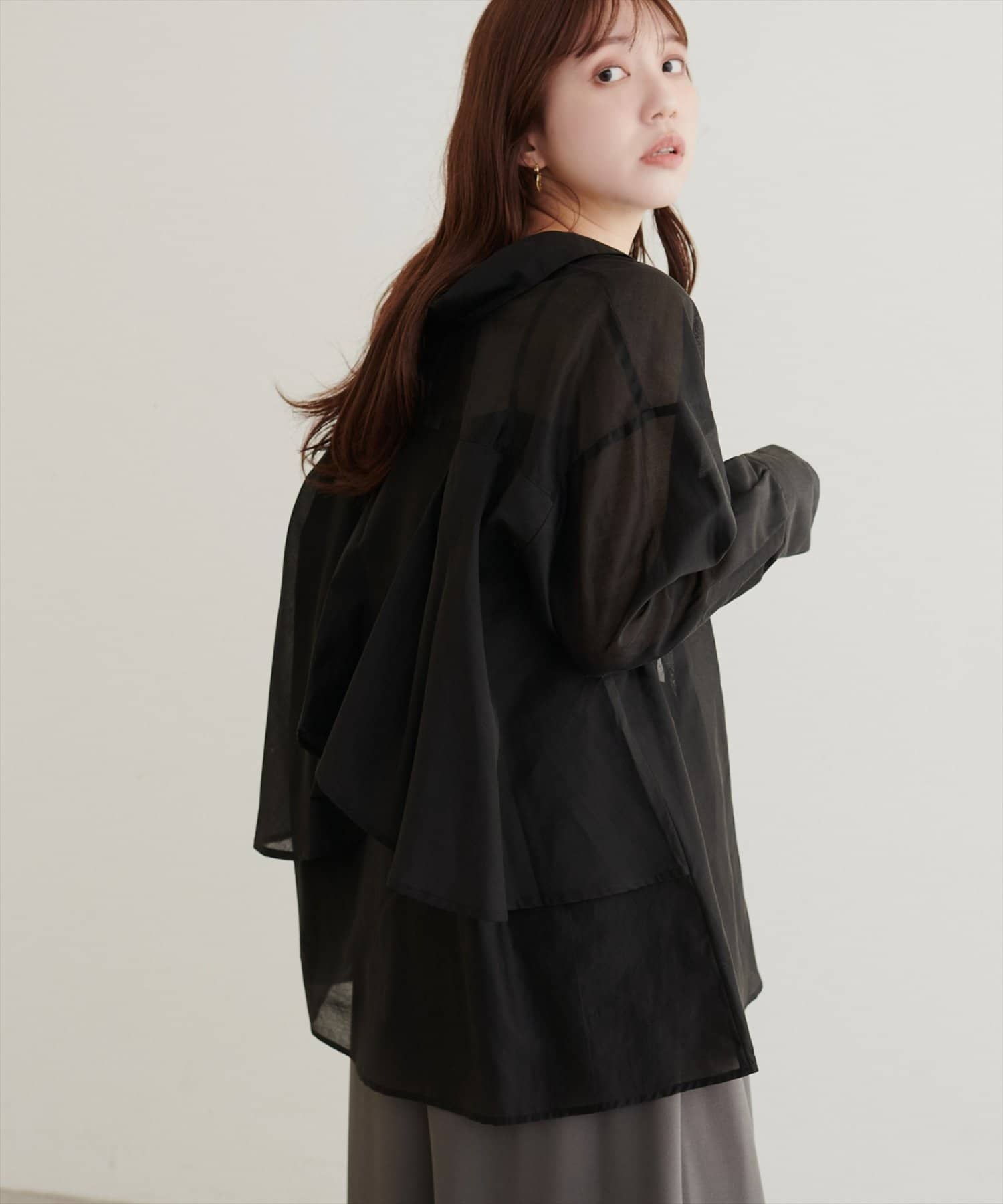 natural couture(ナチュラルクチュール) 【sherbet line】接触冷感バックフリルシアーシャツ