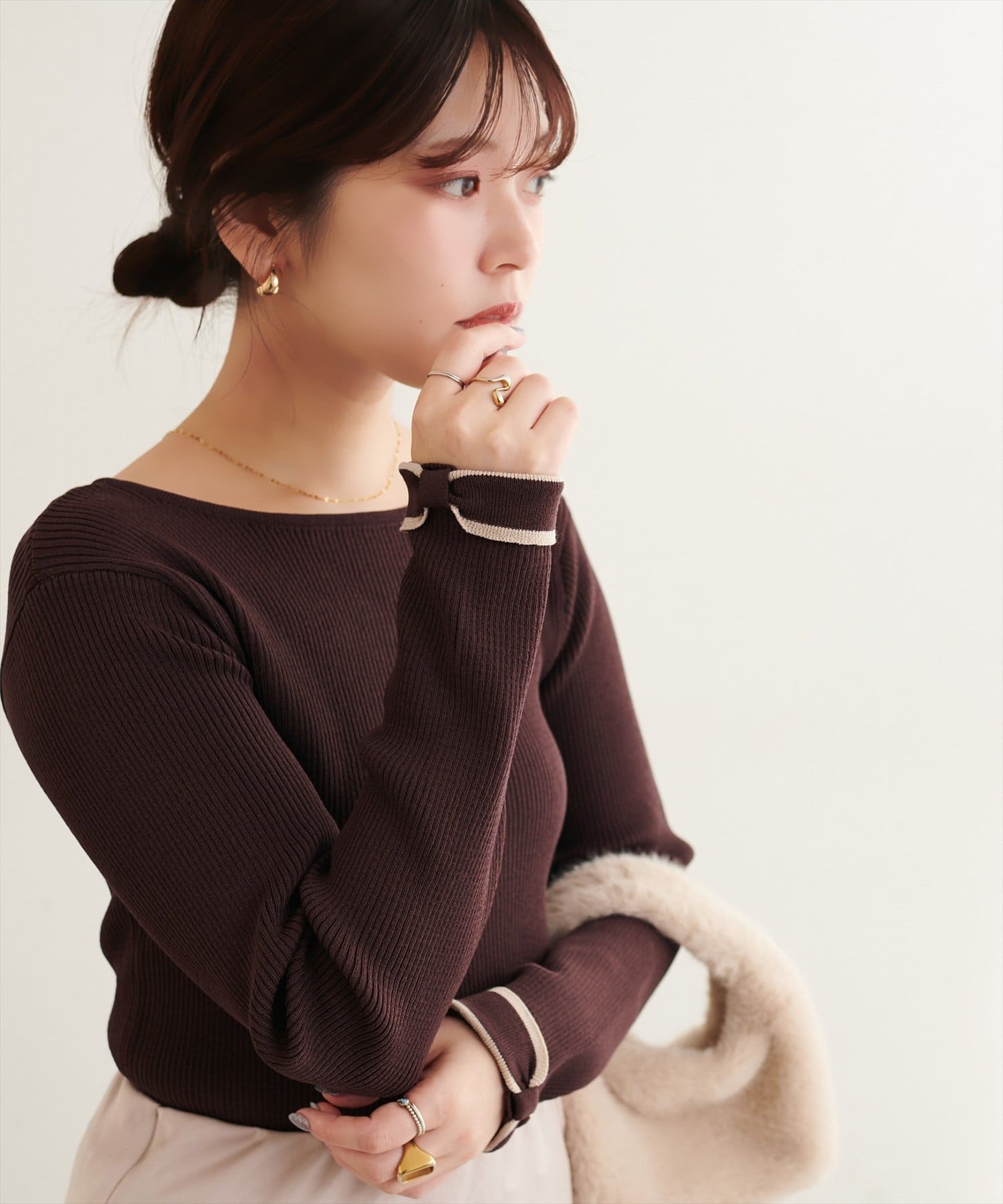 natural couture(ナチュラルクチュール) 〈osono〉袖口リボン２WAYニット