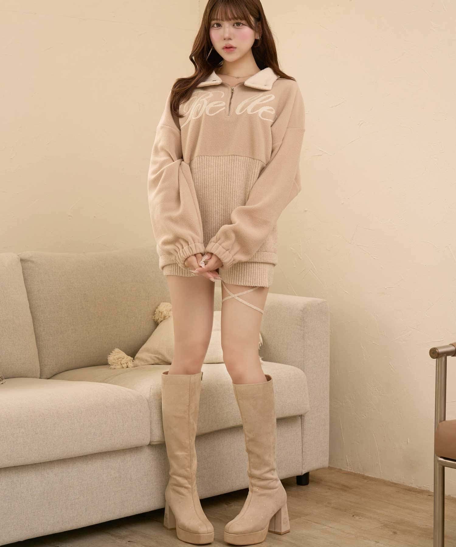 Belle Charme(ベルシャルム) Cross Ribbon Knit Pants