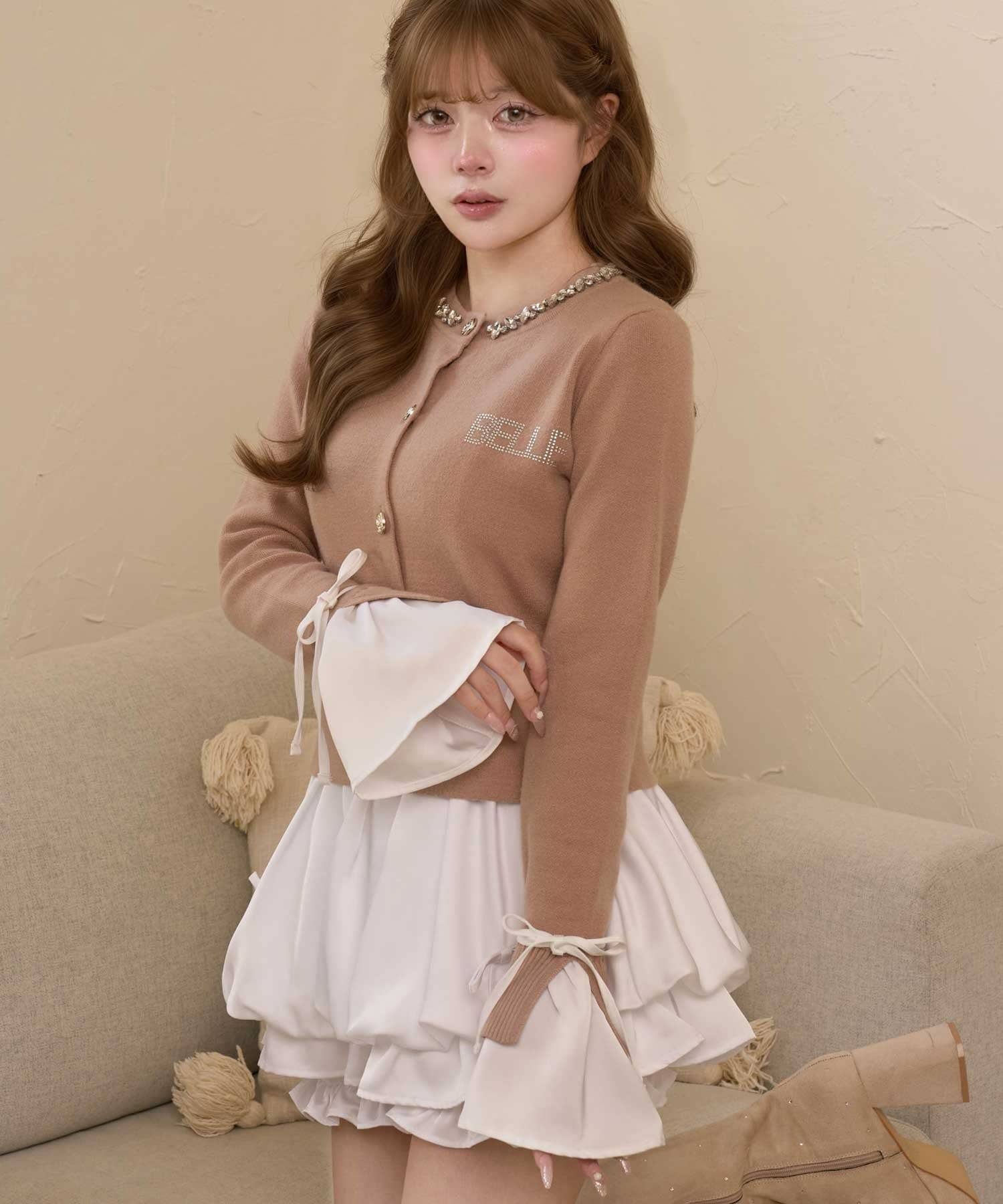 Belle Charme(ベルシャルム) Bijou Collar Layered Cardigan