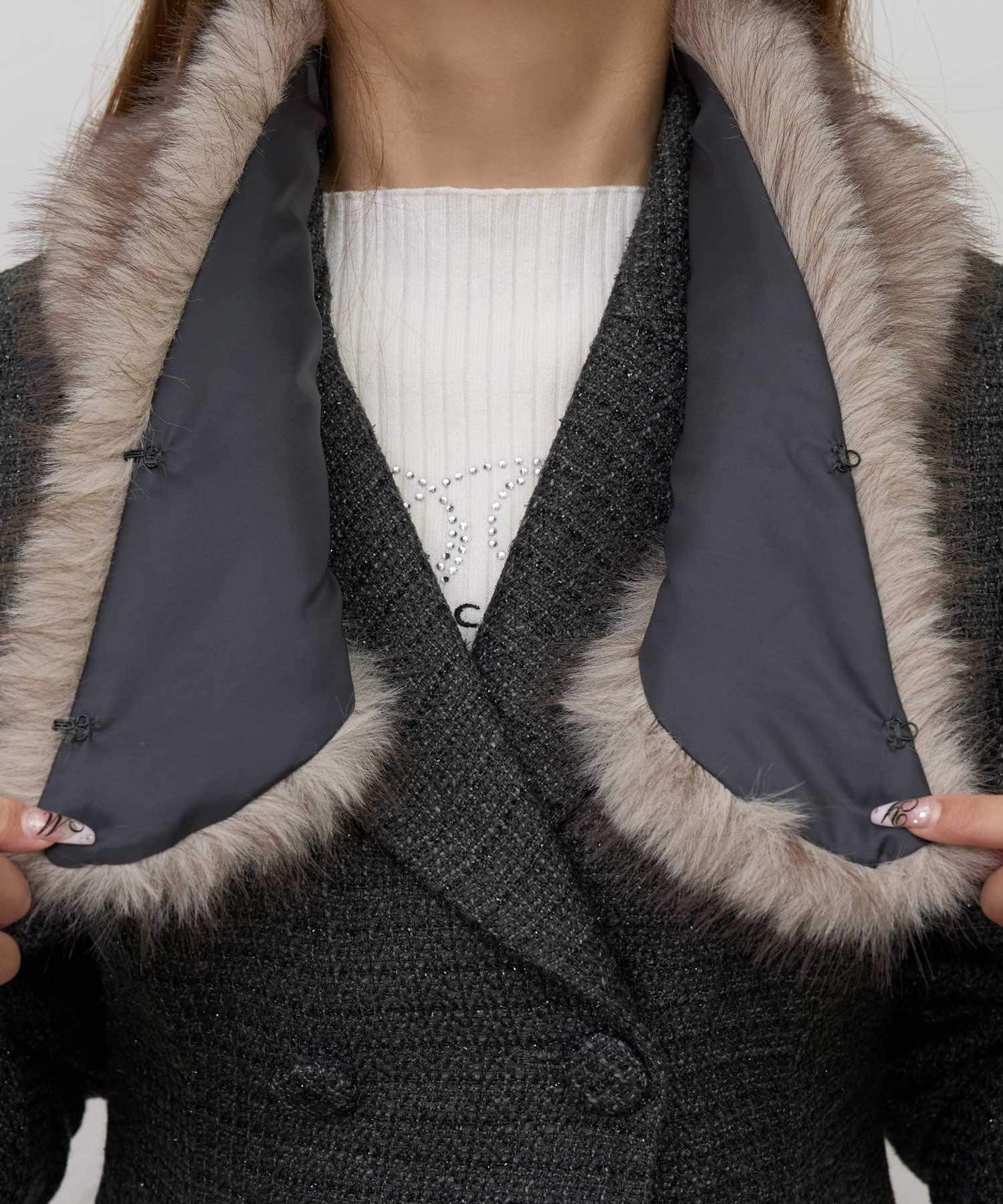 Belle Charme(ベルシャルム) Fur Tweed Peplum Jacket