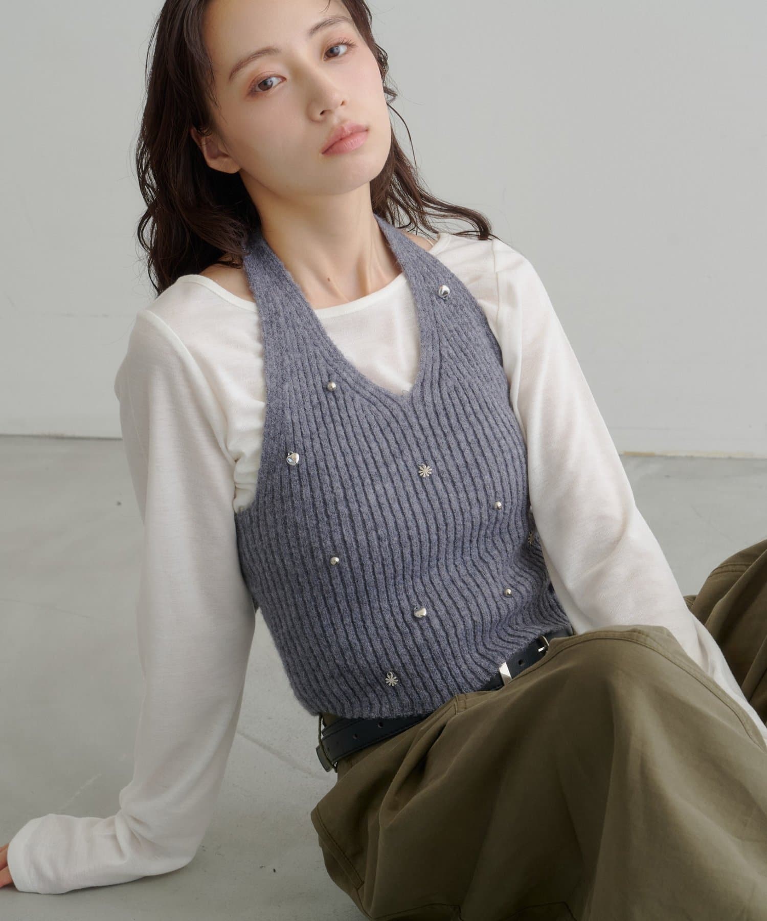 【Kastane】チャーム付きホルターニットSET