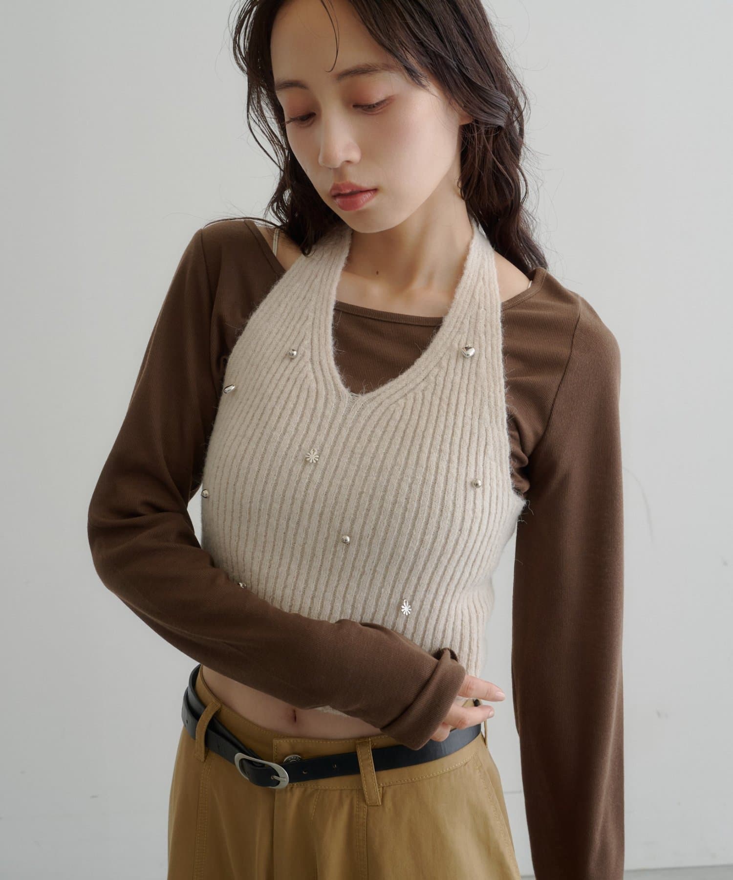 OUTLET(アウトレット) 【Kastane】チャーム付きホルターニットSET