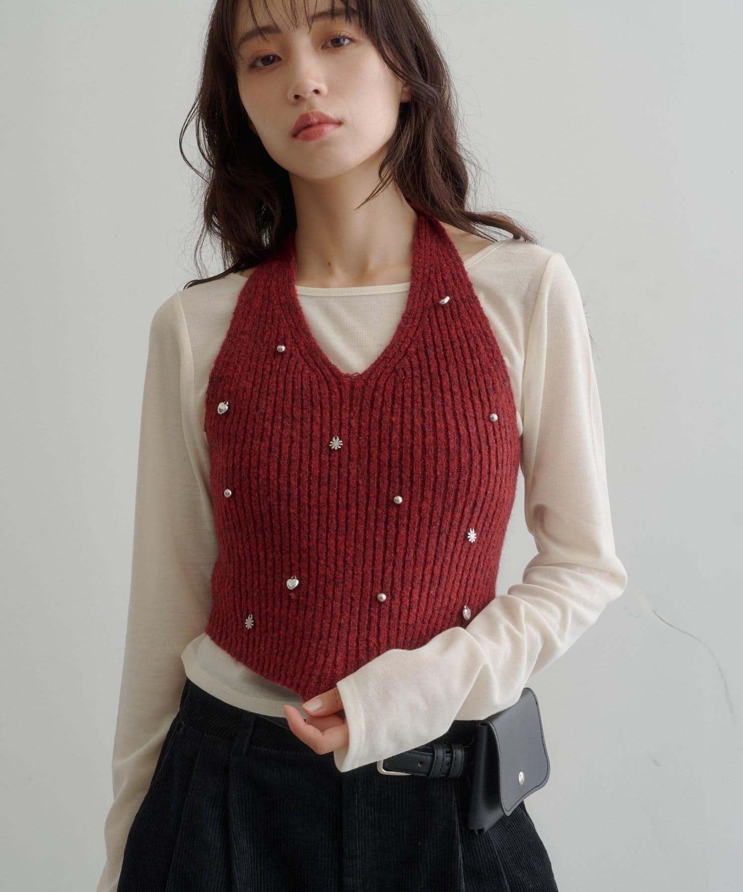 OUTLET(アウトレット) 【Kastane】チャーム付きホルターニットSET