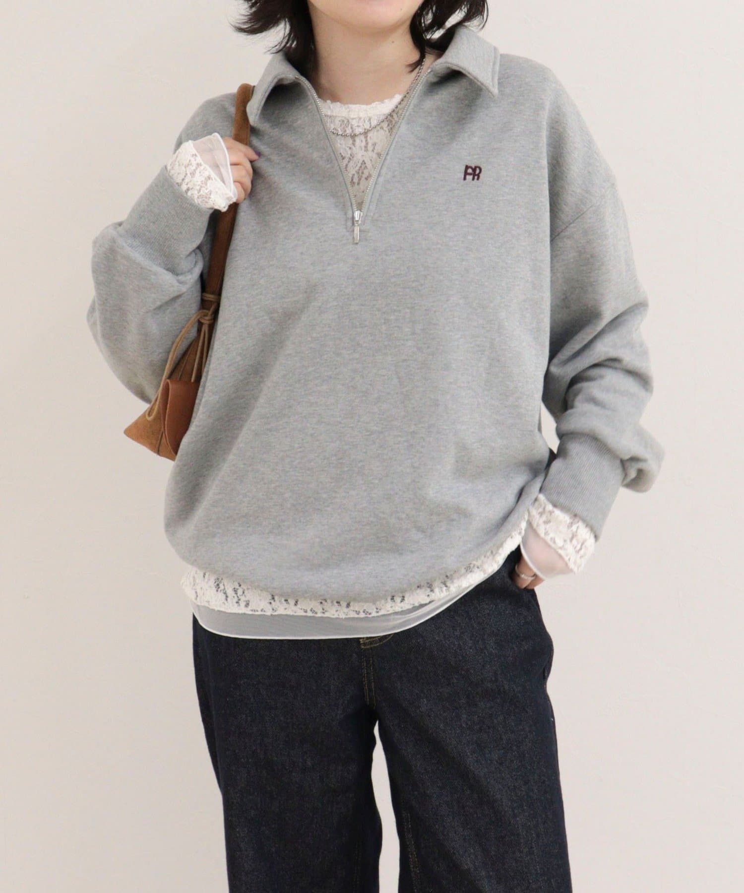 FREDY & GLOSTER(フレディ アンド グロスター) FR刺しゅう衿付きハーフZIPスウェットプルオーバー