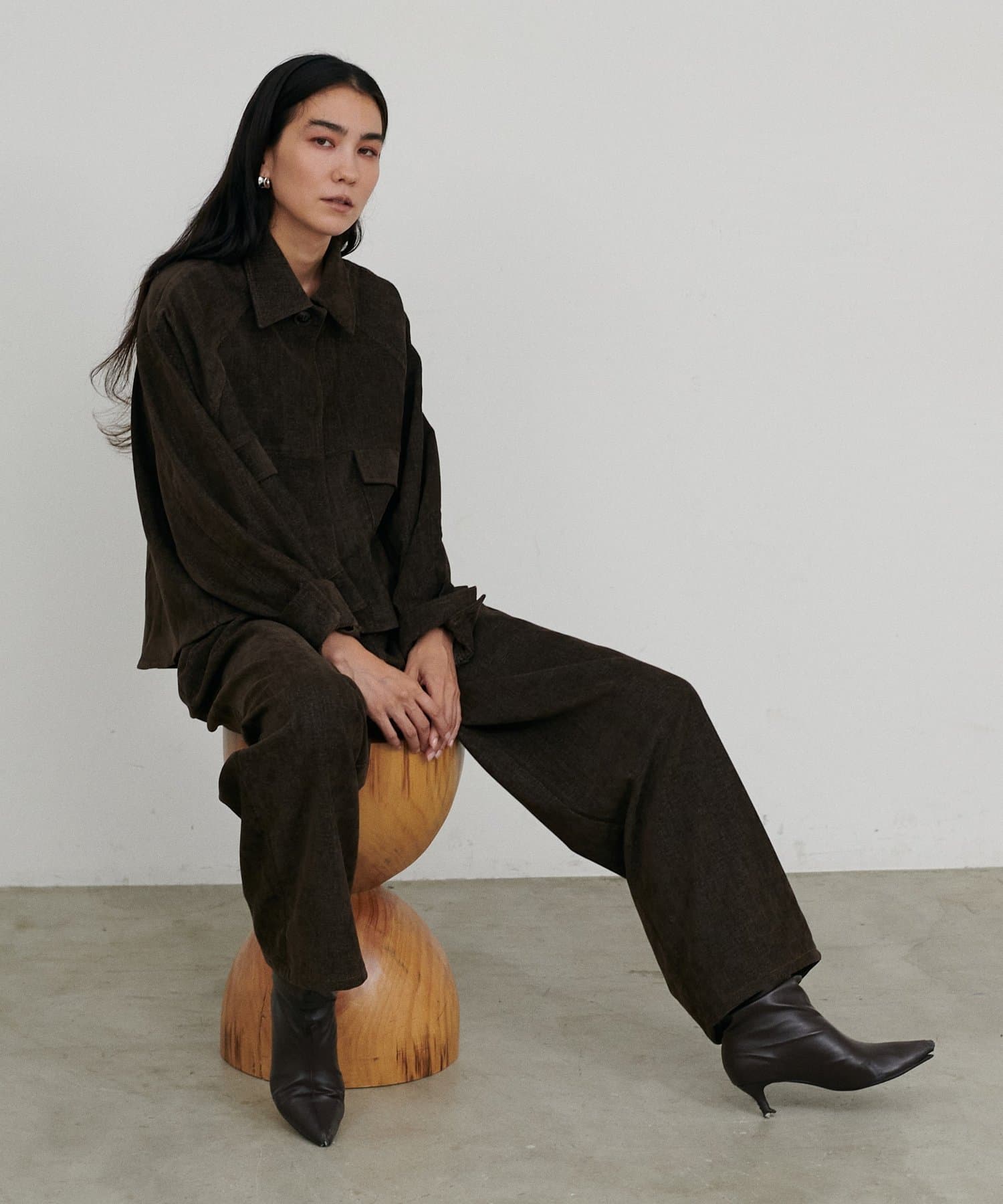 LARUTA(ラルータ) ベロアデニムタックワイドパンツ