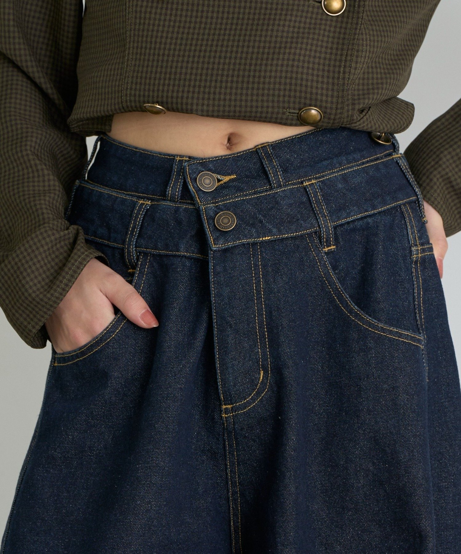 RAY CASSIN(レイカズン) 【S / Mサイズ展開】ダブルウエストバレルデニムパンツ