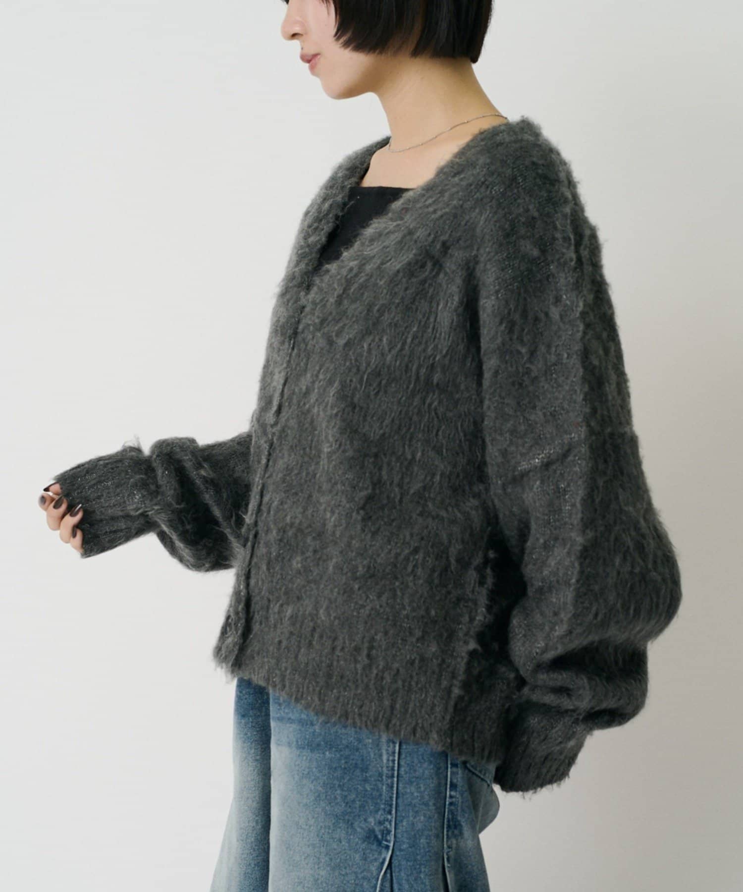 -goocy-(グーシー) アクリルモヘアVネックカーディガン