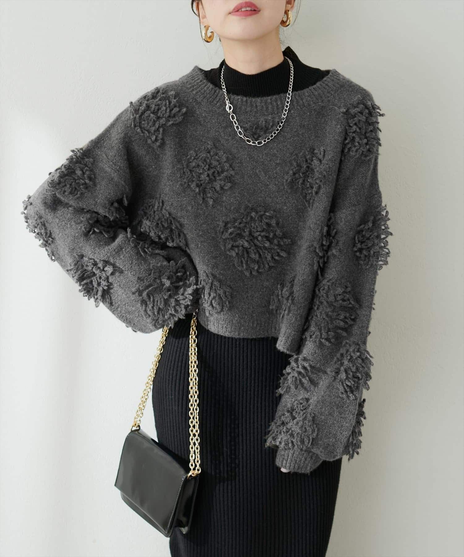 natural couture(ナチュラルクチュール) もしゃもしゃフラワーライクショートニット