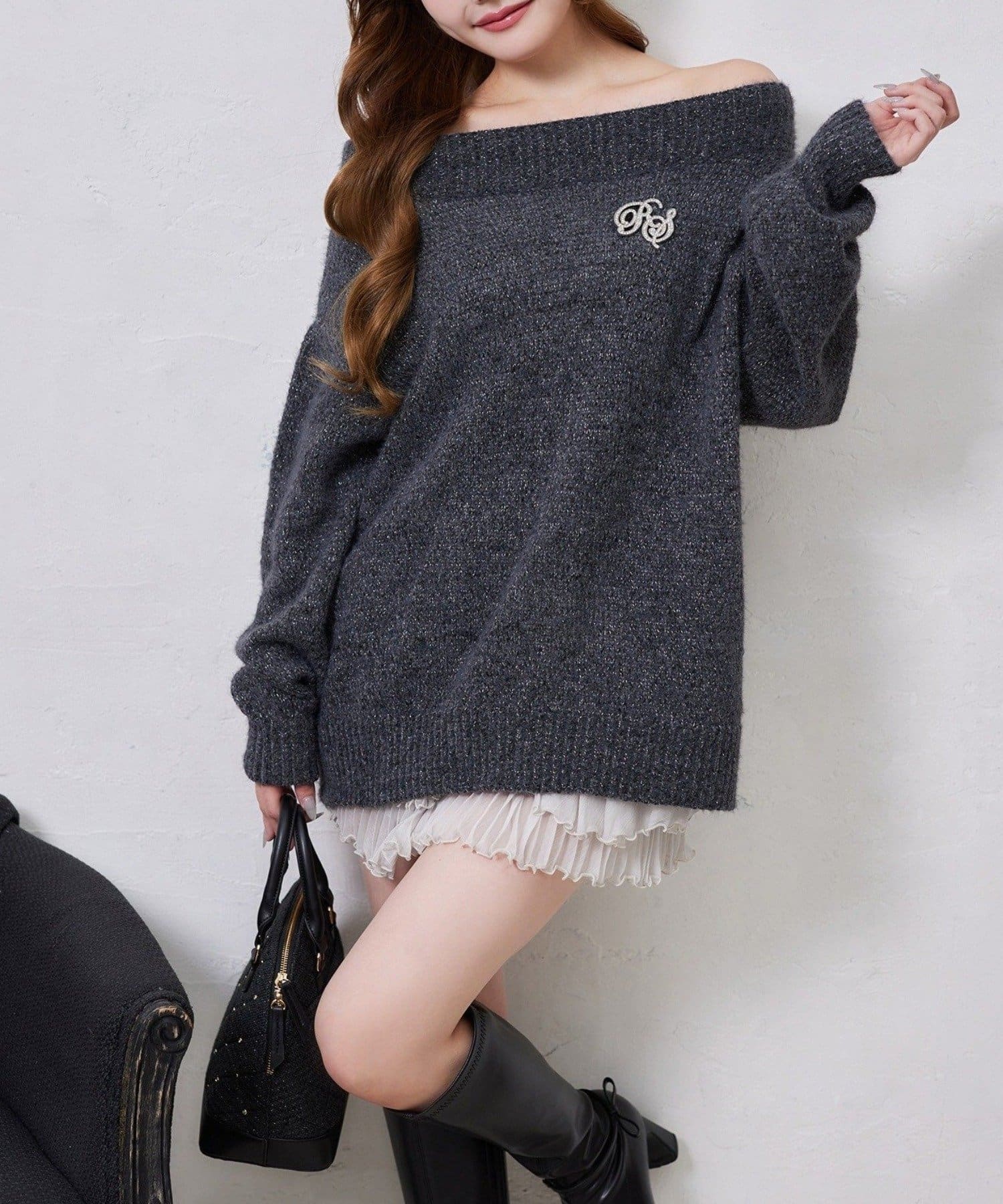 NICE CLAUP / OLIVE des OLIVE OUTLET(ナイスクラップ  / オリーブ デ オリーブ アウトレット) 【one after another】ブローチ付きモールニットミニワンピース