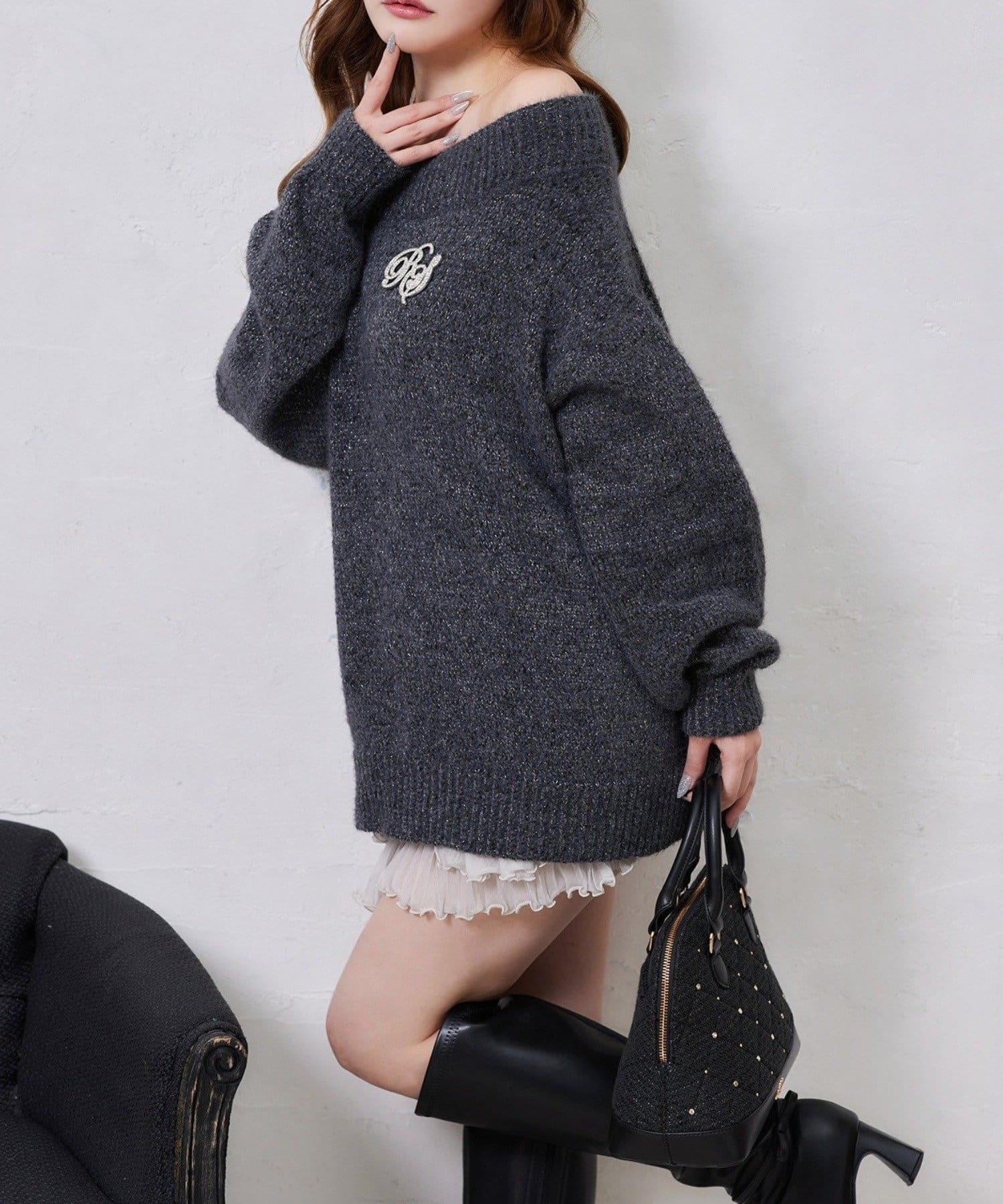 NICE CLAUP / OLIVE des OLIVE OUTLET(ナイスクラップ  / オリーブ デ オリーブ アウトレット) 【one after another】ブローチ付きモールニットミニワンピース
