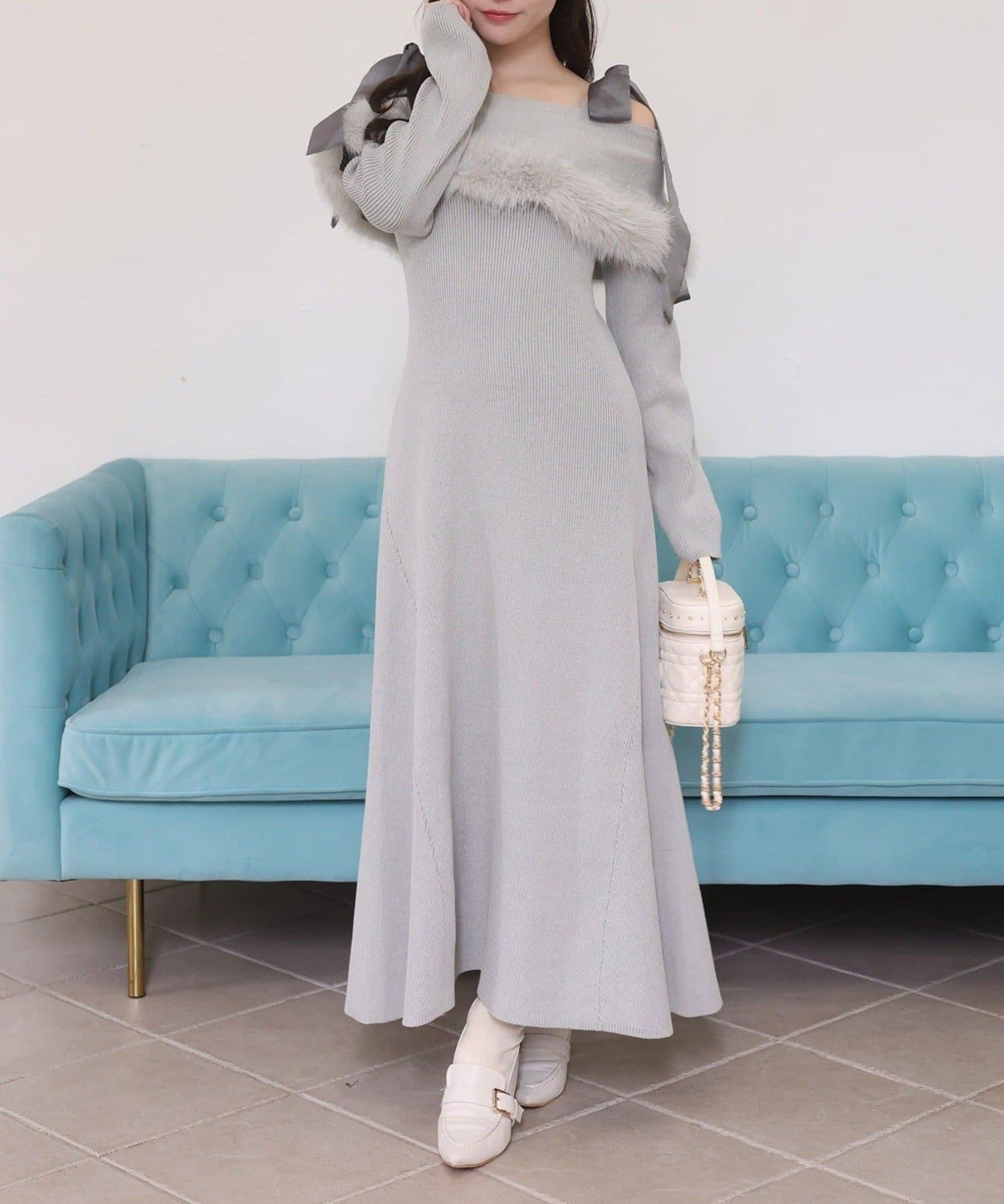 NICE CLAUP / OLIVE des OLIVE OUTLET(ナイスクラップ  / オリーブ デ オリーブ アウトレット) 【 one after another】オフショルファーニットワンピ