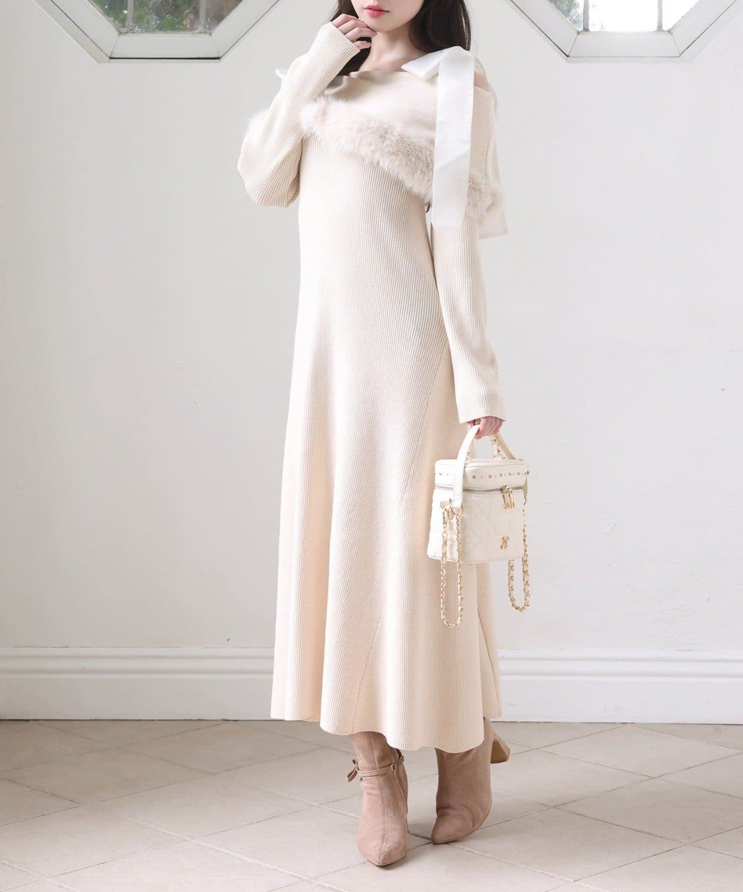 NICE CLAUP / OLIVE des OLIVE OUTLET(ナイスクラップ  / オリーブ デ オリーブ アウトレット) 【 one after another】オフショルファーニットワンピ