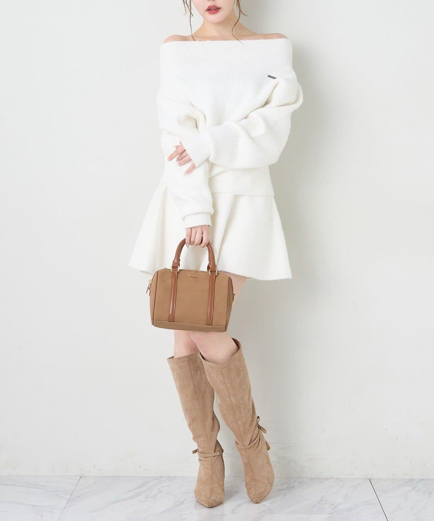 NICE CLAUP / OLIVE des OLIVE OUTLET(ナイスクラップ  / オリーブ デ オリーブ アウトレット) 【one after another】オフショルニットセットアップ