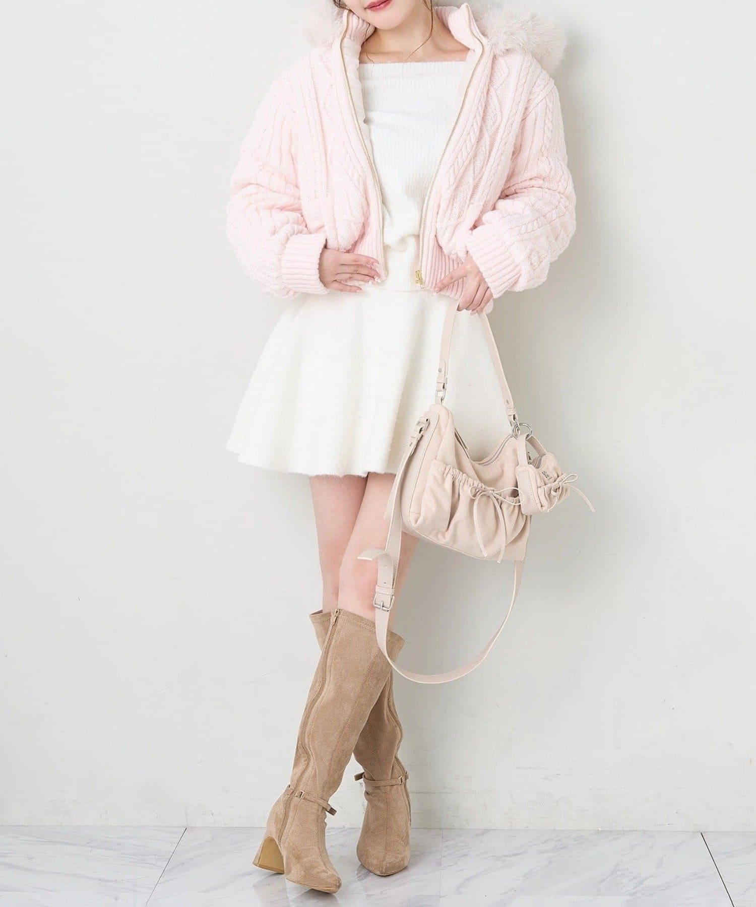 NICE CLAUP / OLIVE des OLIVE OUTLET(ナイスクラップ  / オリーブ デ オリーブ アウトレット) 【one after another】オフショルニットセットアップ