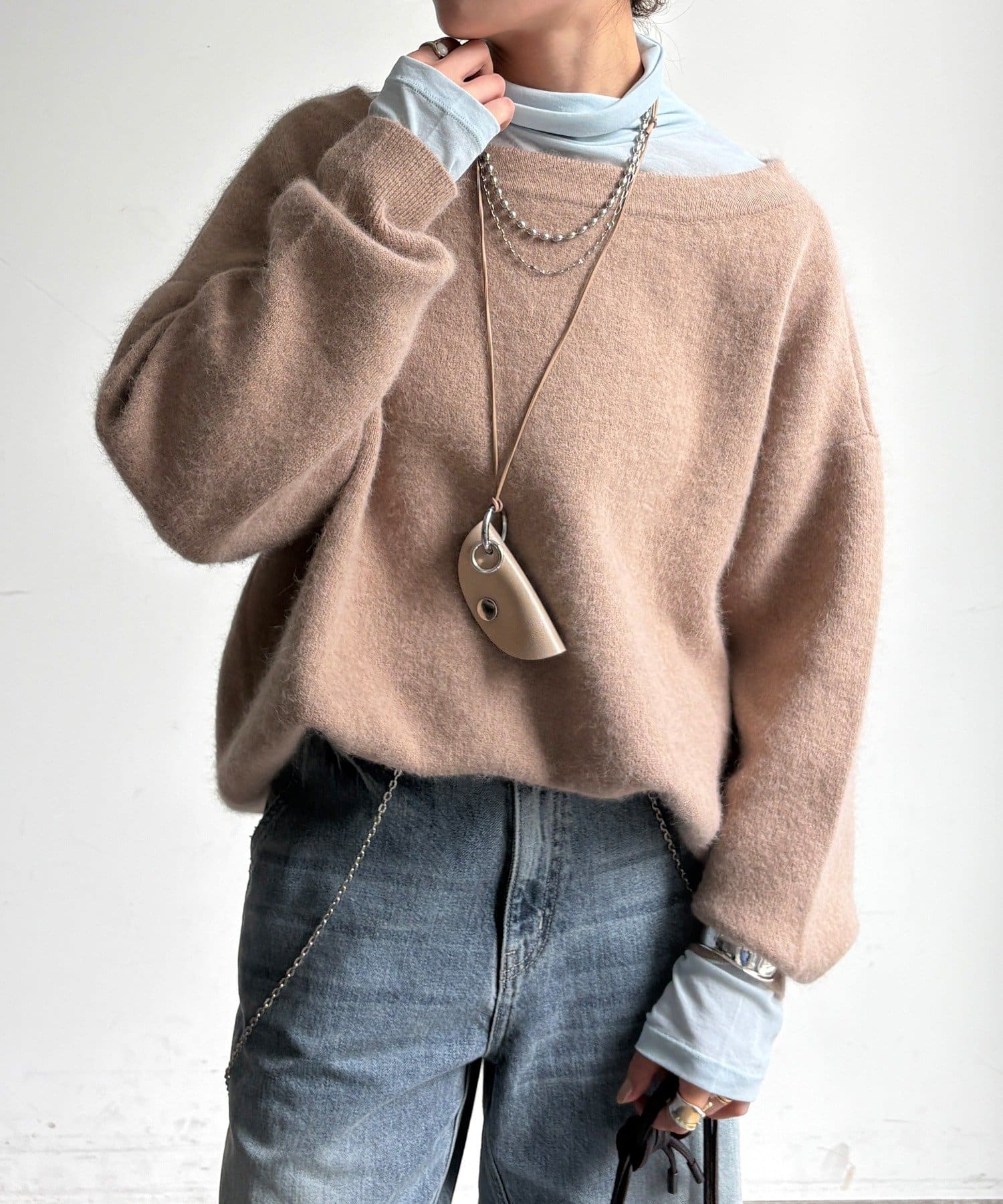 DOUDOU(ドゥドゥ) ファーウールボートネック