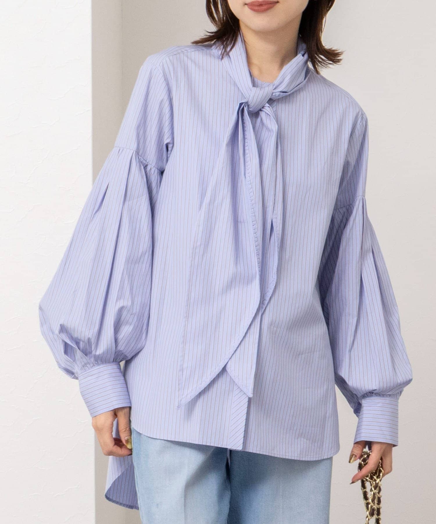 NOLLEY'S(ノーリーズ) stripe embroidery tie blouse