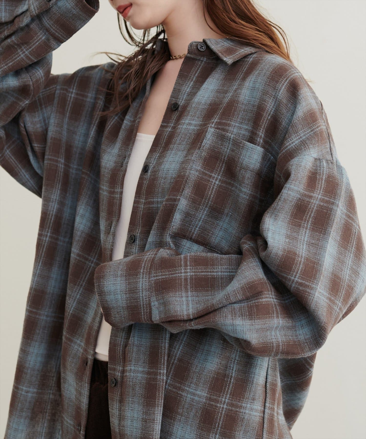 natural couture(ナチュラルクチュール) 起毛チェックベーシックオーバーシャツ