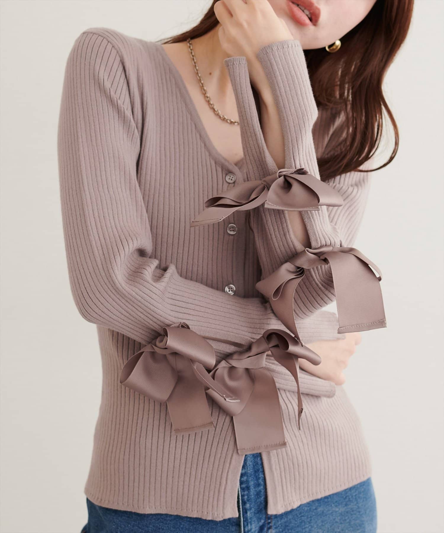 natural couture(ナチュラルクチュール) 袖リボンマルチWAYニット