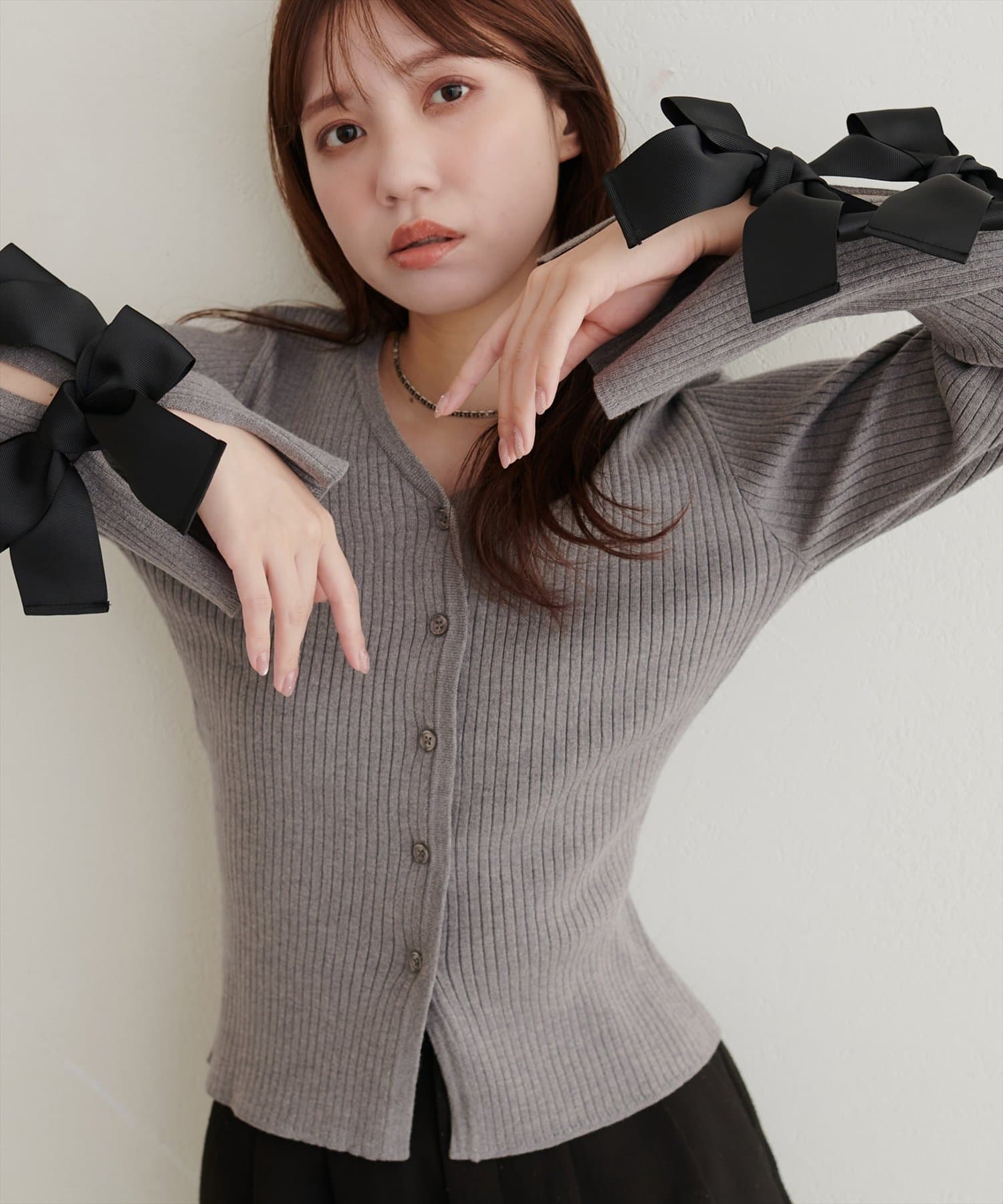 natural couture(ナチュラルクチュール) 袖リボンマルチWAYニット