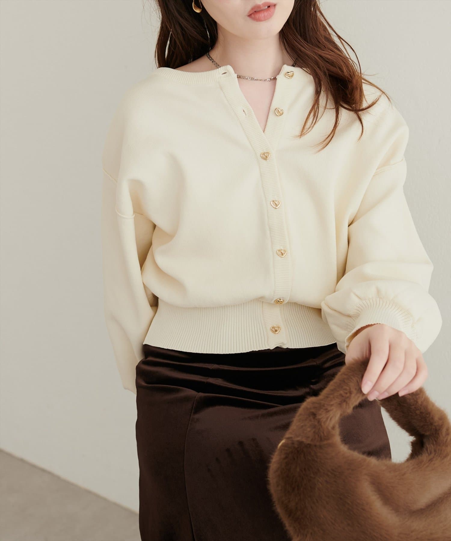 natural couture(ナチュラルクチュール) お家で洗えるちびハート釦カーディガン