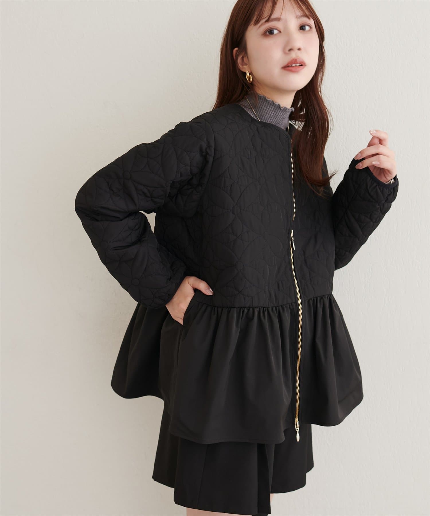 natural couture(ナチュラルクチュール) フラワーキルティングペプラムジャケット