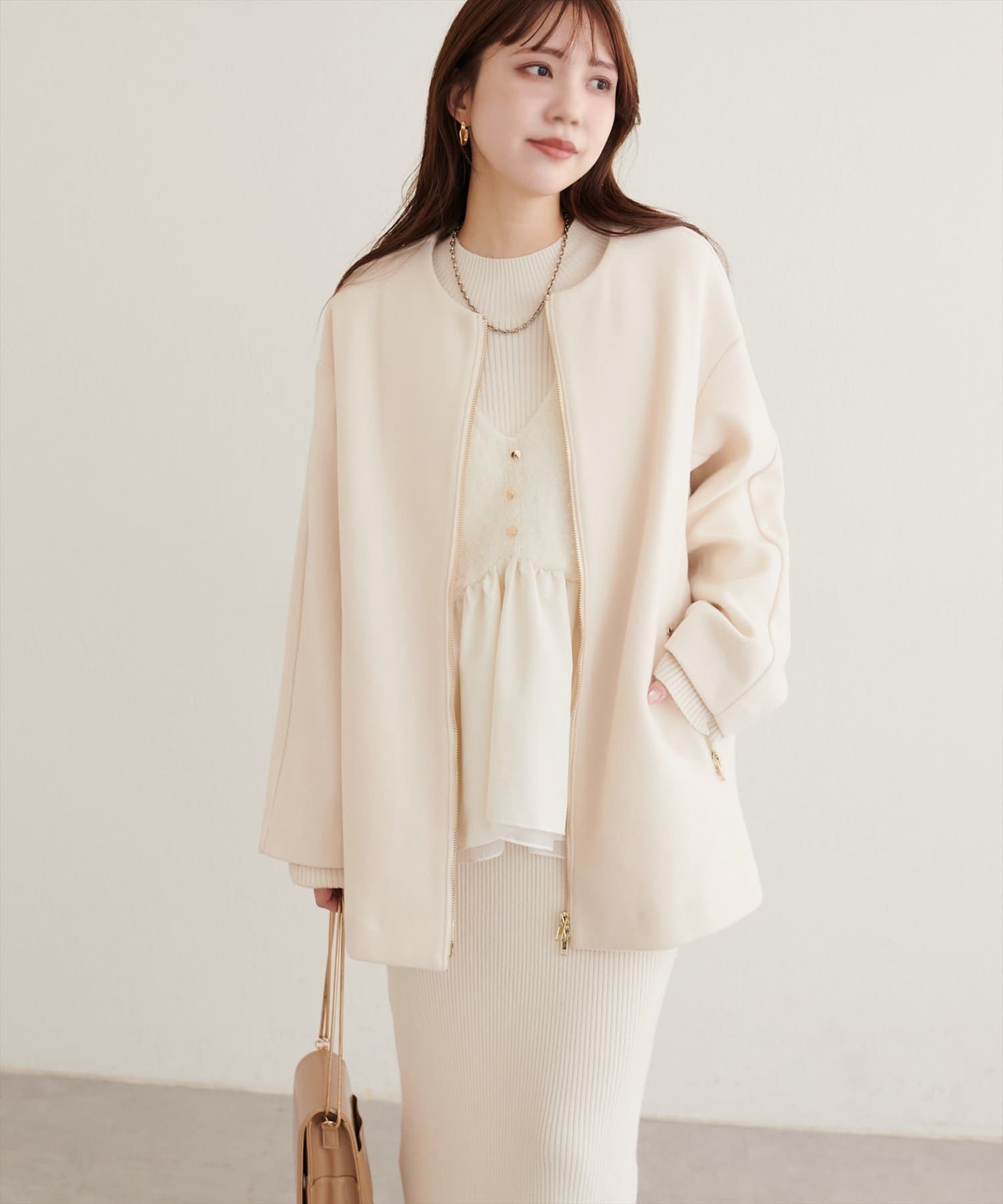 natural couture(ナチュラルクチュール) フロントZIPデザインミドルコート