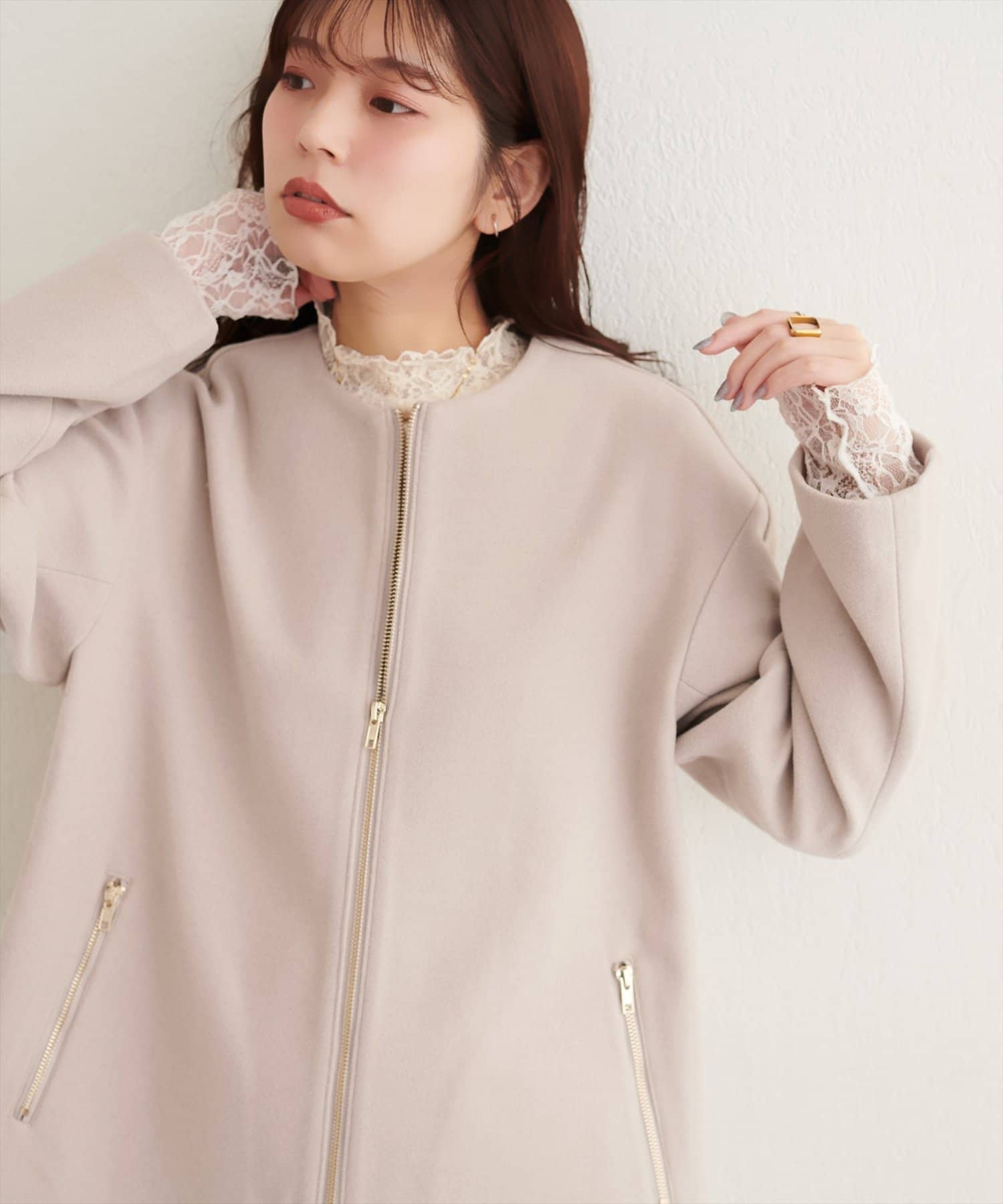natural couture(ナチュラルクチュール) フロントZIPデザインミドルコート