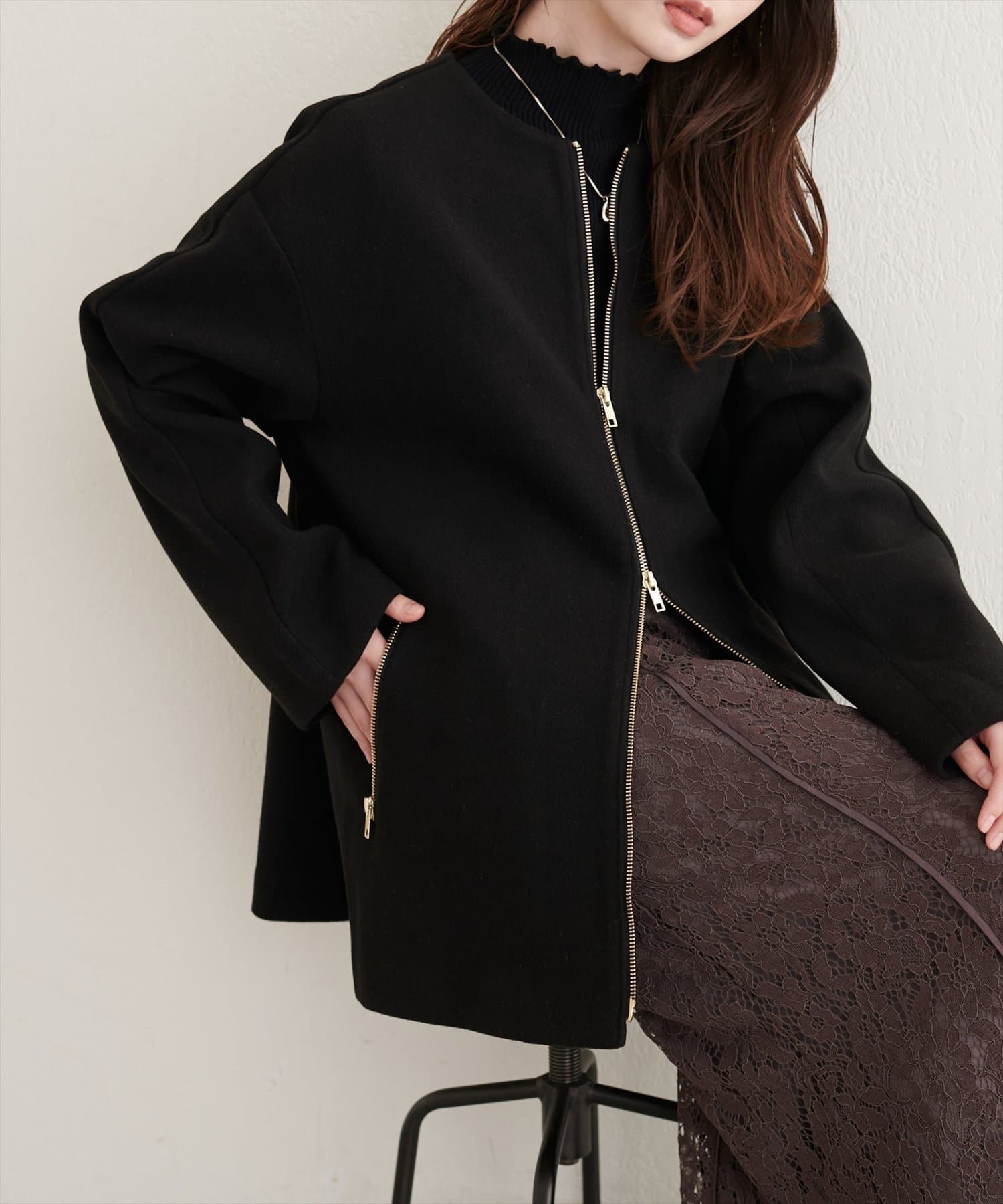 natural couture(ナチュラルクチュール) フロントZIPデザインミドルコート