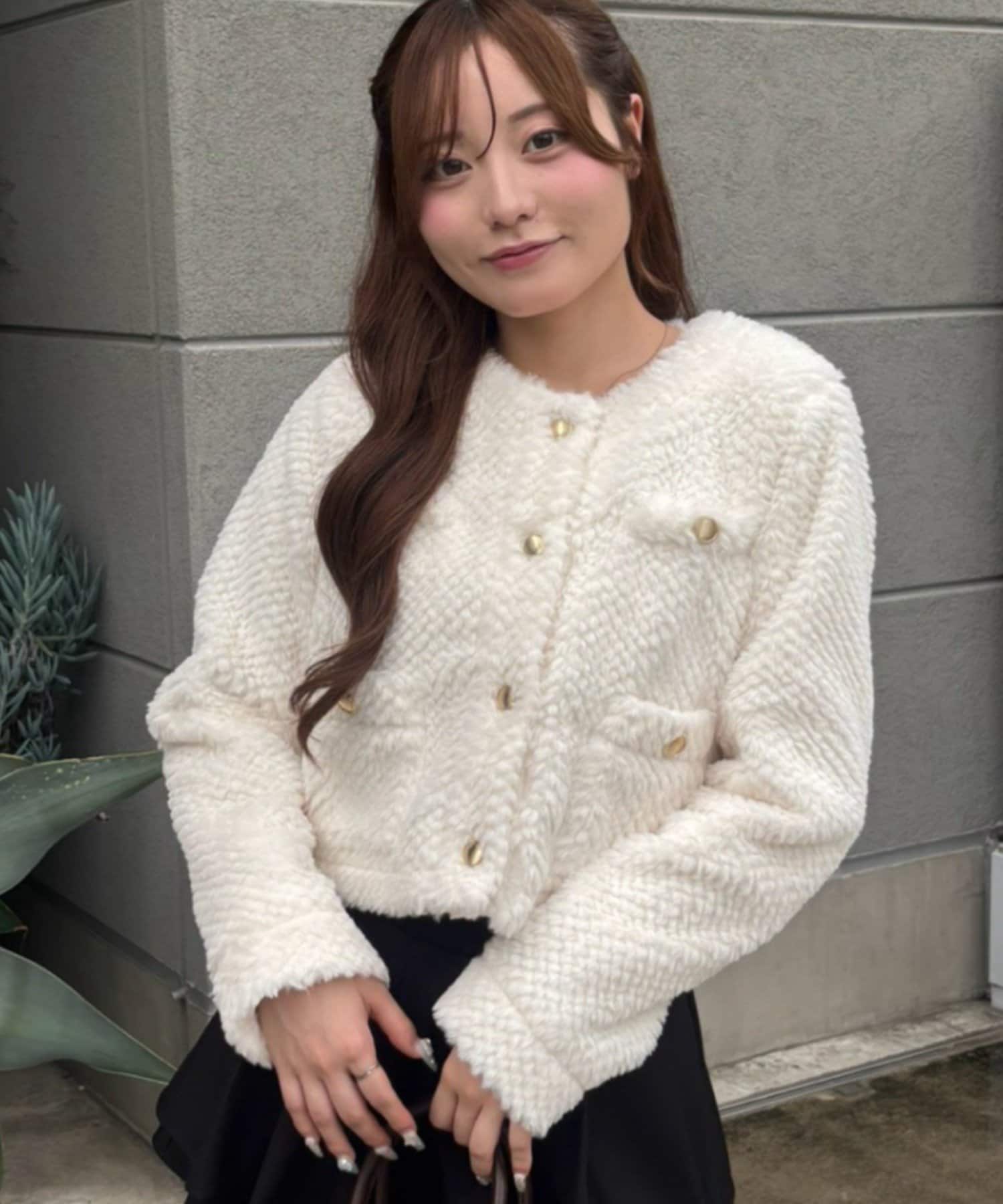 NICE CLAUP / OLIVE des OLIVE OUTLET(ナイスクラップ  / オリーブ デ オリーブ アウトレット) 【continuer】フェイクファーノーカラージャケット