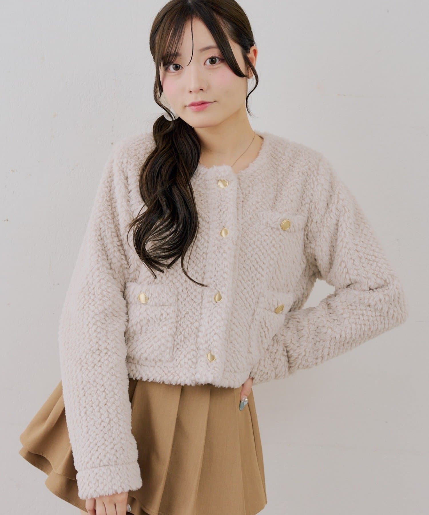 NICE CLAUP / OLIVE des OLIVE OUTLET(ナイスクラップ  / オリーブ デ オリーブ アウトレット) 【continuer】フェイクファーノーカラージャケット