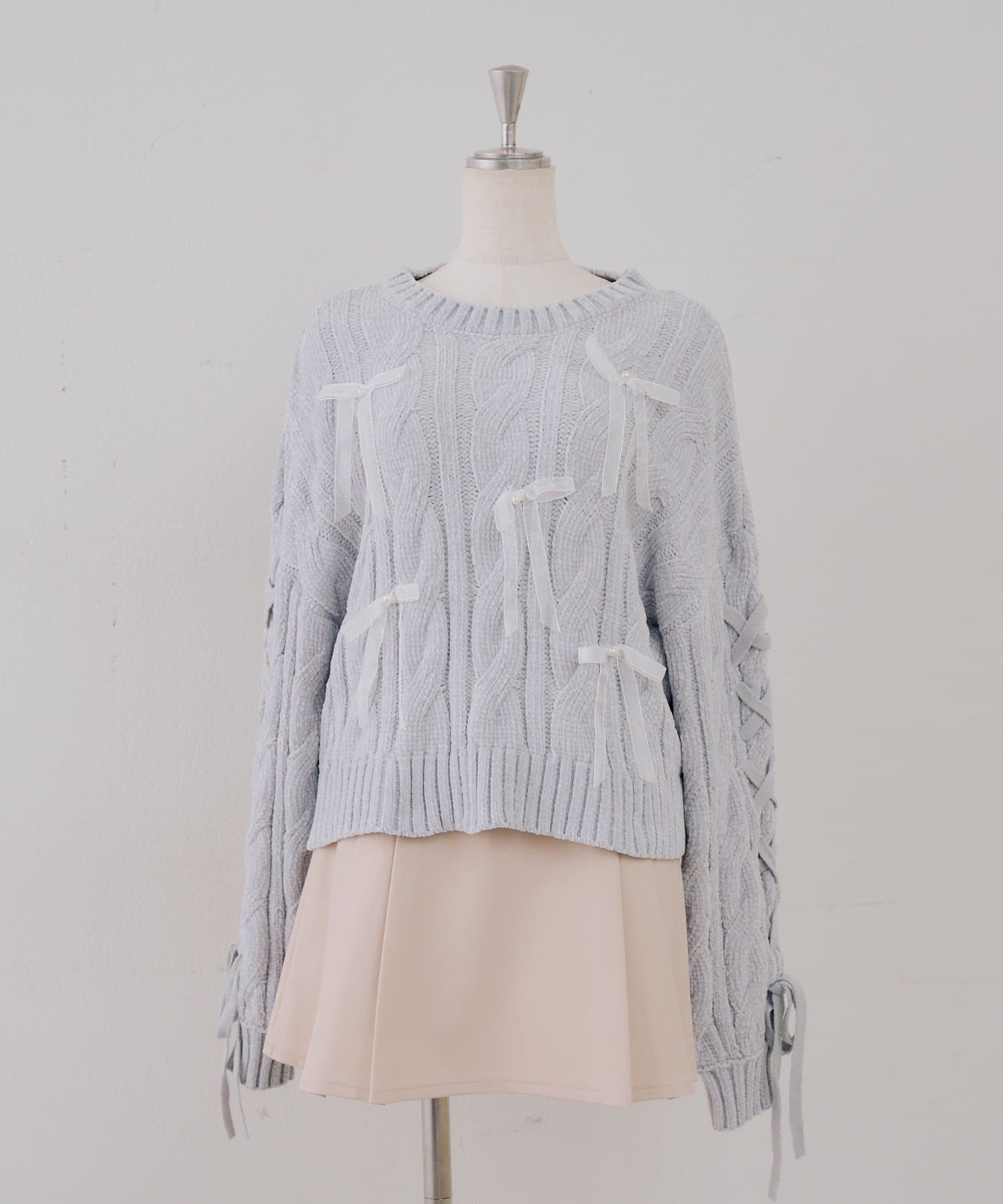 NICE CLAUP / OLIVE des OLIVE OUTLET(ナイスクラップ  / オリーブ デ オリーブ アウトレット) 【ANOTHER BRANCH】リボン付きベロアモールニット
