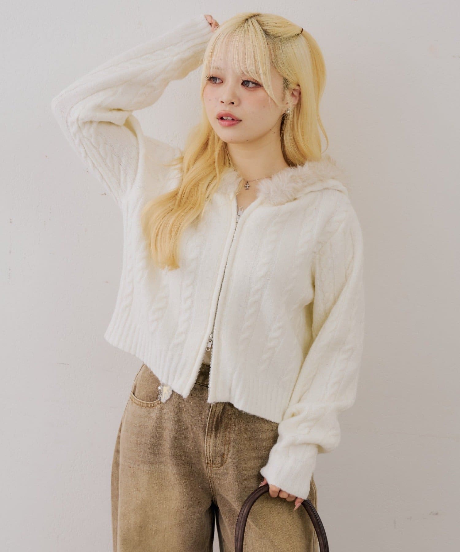 NICE CLAUP / OLIVE des OLIVE OUTLET(ナイスクラップ  / オリーブ デ オリーブ アウトレット) 【ANOTHER BRANCH】ファーフードケーブルZIPパーカー