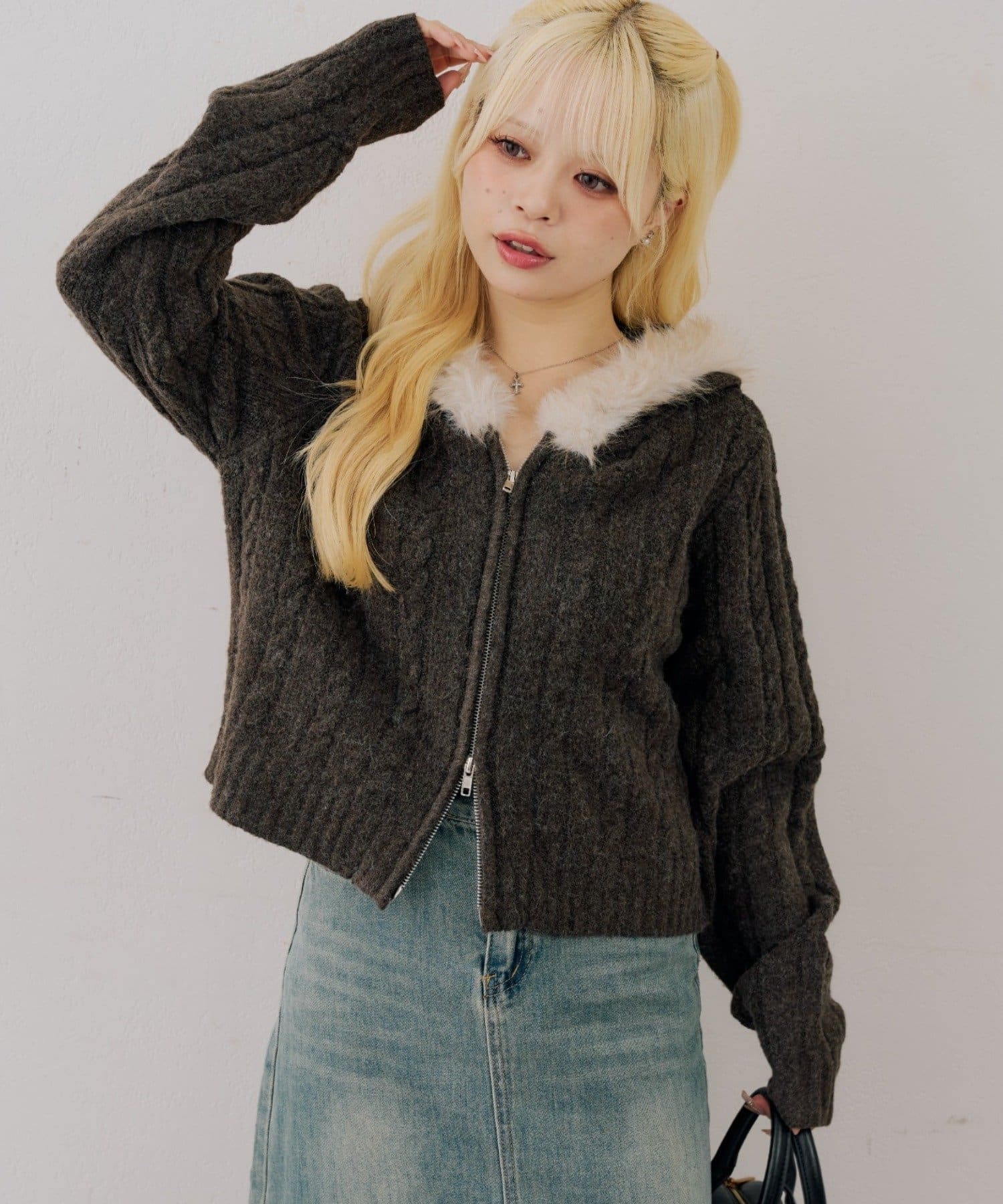NICE CLAUP / OLIVE des OLIVE OUTLET(ナイスクラップ  / オリーブ デ オリーブ アウトレット) 【ANOTHER BRANCH】ファーフードケーブルZIPパーカー
