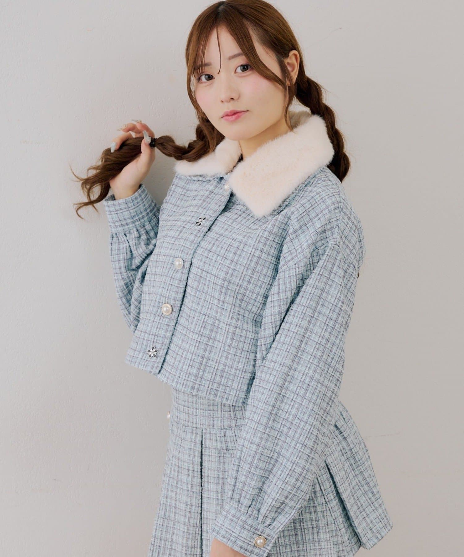 NICE CLAUP / OLIVE des OLIVE OUTLET(ナイスクラップ  / オリーブ デ オリーブ アウトレット) 【ANOTHER BRANCH】ラメツイードフェイクファーファー付ジャケット