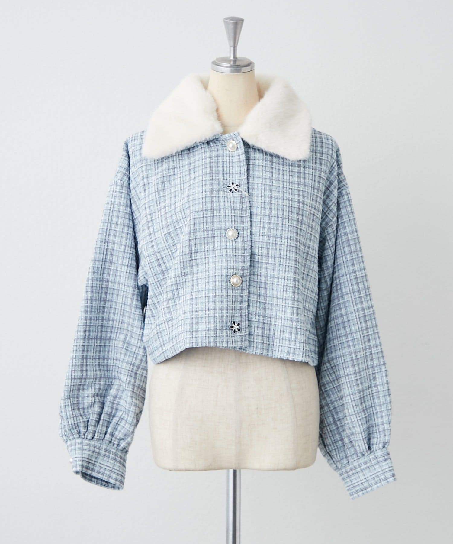 NICE CLAUP / OLIVE des OLIVE OUTLET(ナイスクラップ  / オリーブ デ オリーブ アウトレット) 【ANOTHER BRANCH】ラメツイードフェイクファーファー付ジャケット