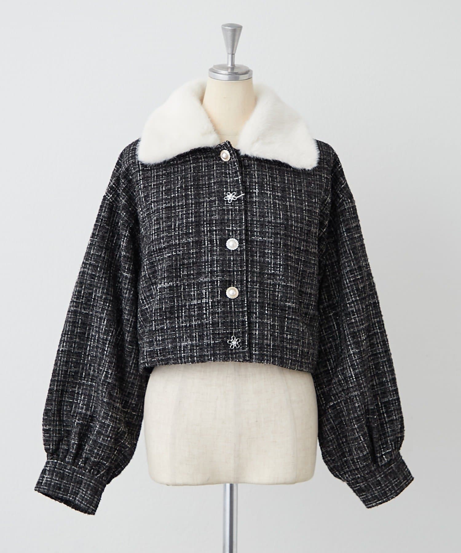 NICE CLAUP / OLIVE des OLIVE OUTLET(ナイスクラップ  / オリーブ デ オリーブ アウトレット) 【ANOTHER BRANCH】ラメツイードフェイクファーファー付ジャケット