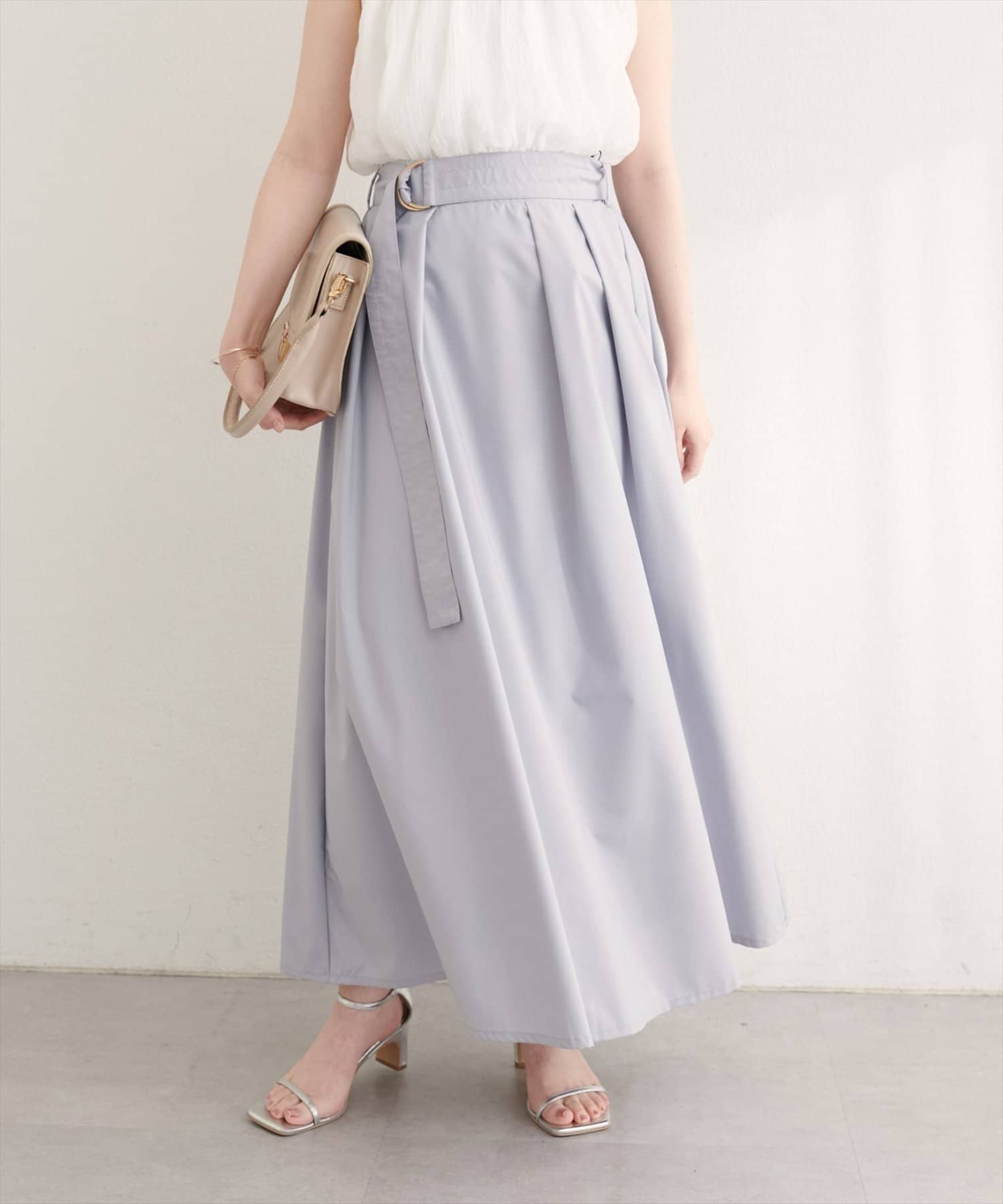 NICE CLAUP / OLIVE des OLIVE OUTLET(ナイスクラップ  / オリーブ デ オリーブ アウトレット) 【natural couture】ウエストベルト付きタックスカート