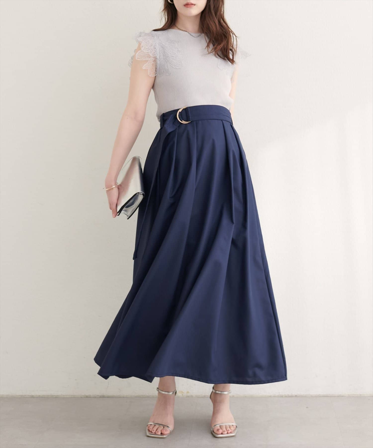 NICE CLAUP / OLIVE des OLIVE OUTLET(ナイスクラップ  / オリーブ デ オリーブ アウトレット) 【natural couture】ウエストベルト付きタックスカート